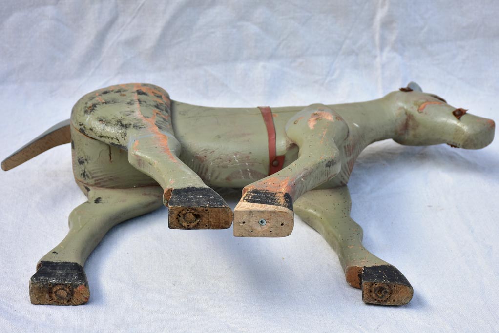 Rustic antique French toy horse with sage green patina 18"