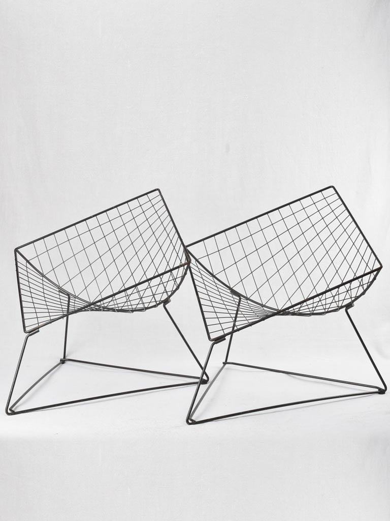 Pair wire frame diamond shaped armchairs