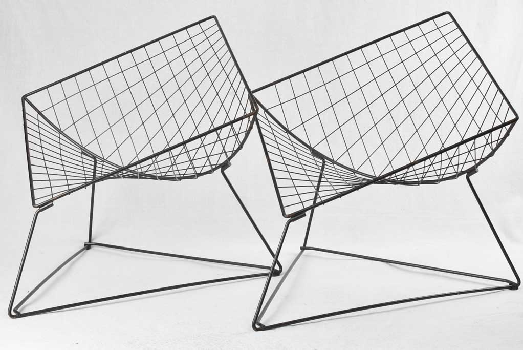 Pair wire frame diamond shaped armchairs