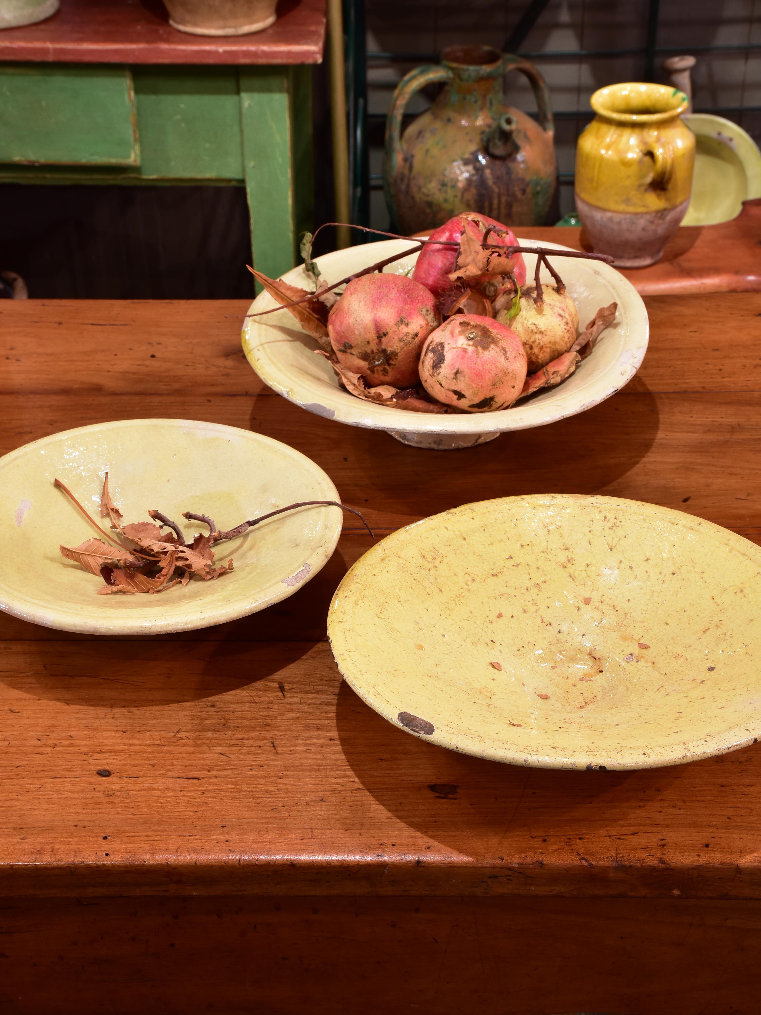 Collection of three antique verre omelette plates