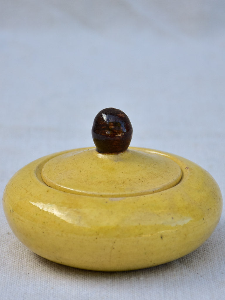 Small 1950's Dieulefit sugar bowl with yellow glaze 2¾"