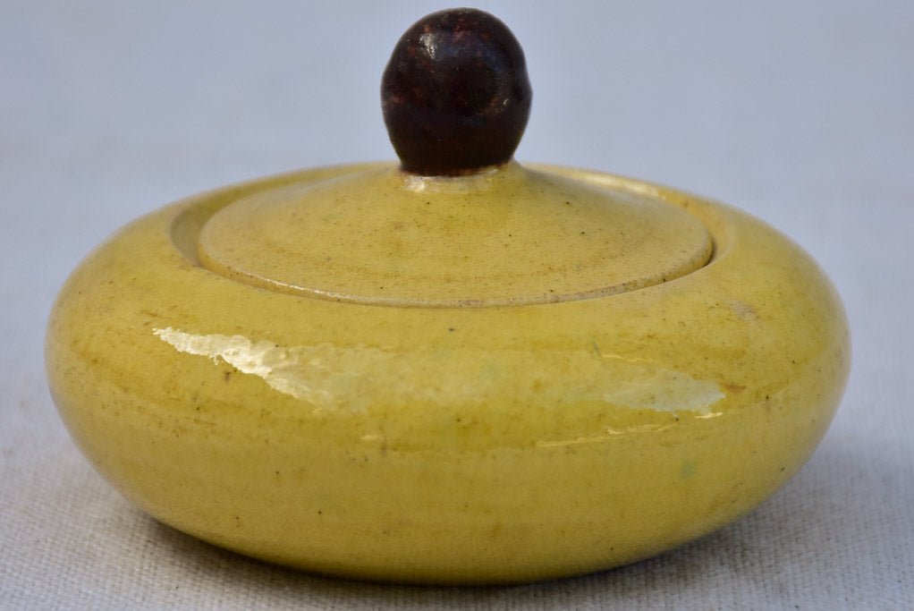 Small 1950's Dieulefit sugar bowl with yellow glaze 2¾"