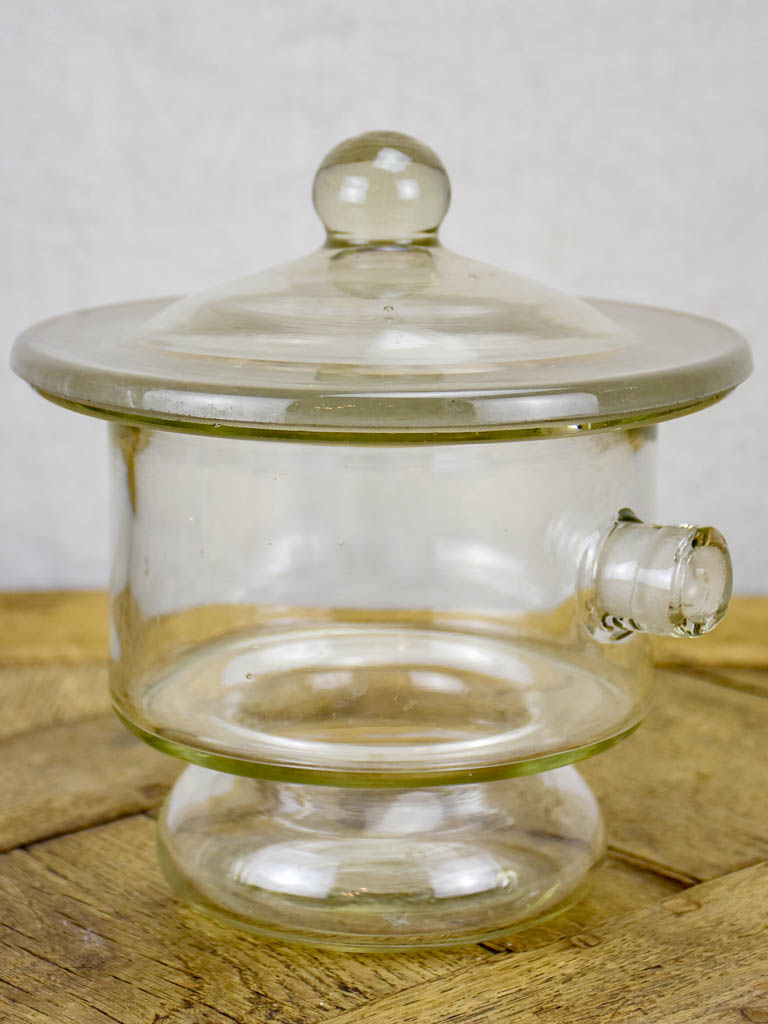 Vintage French blown glass container with lid - apothecary 8¼"