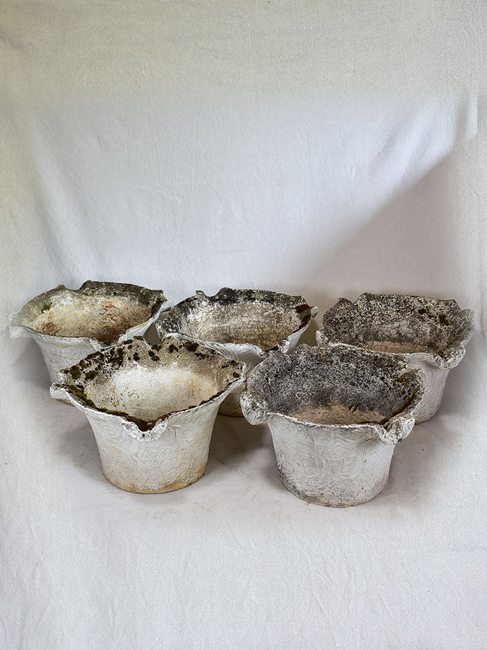 Set of 5 large mid-century garden planters - mortar shaped 25¼"