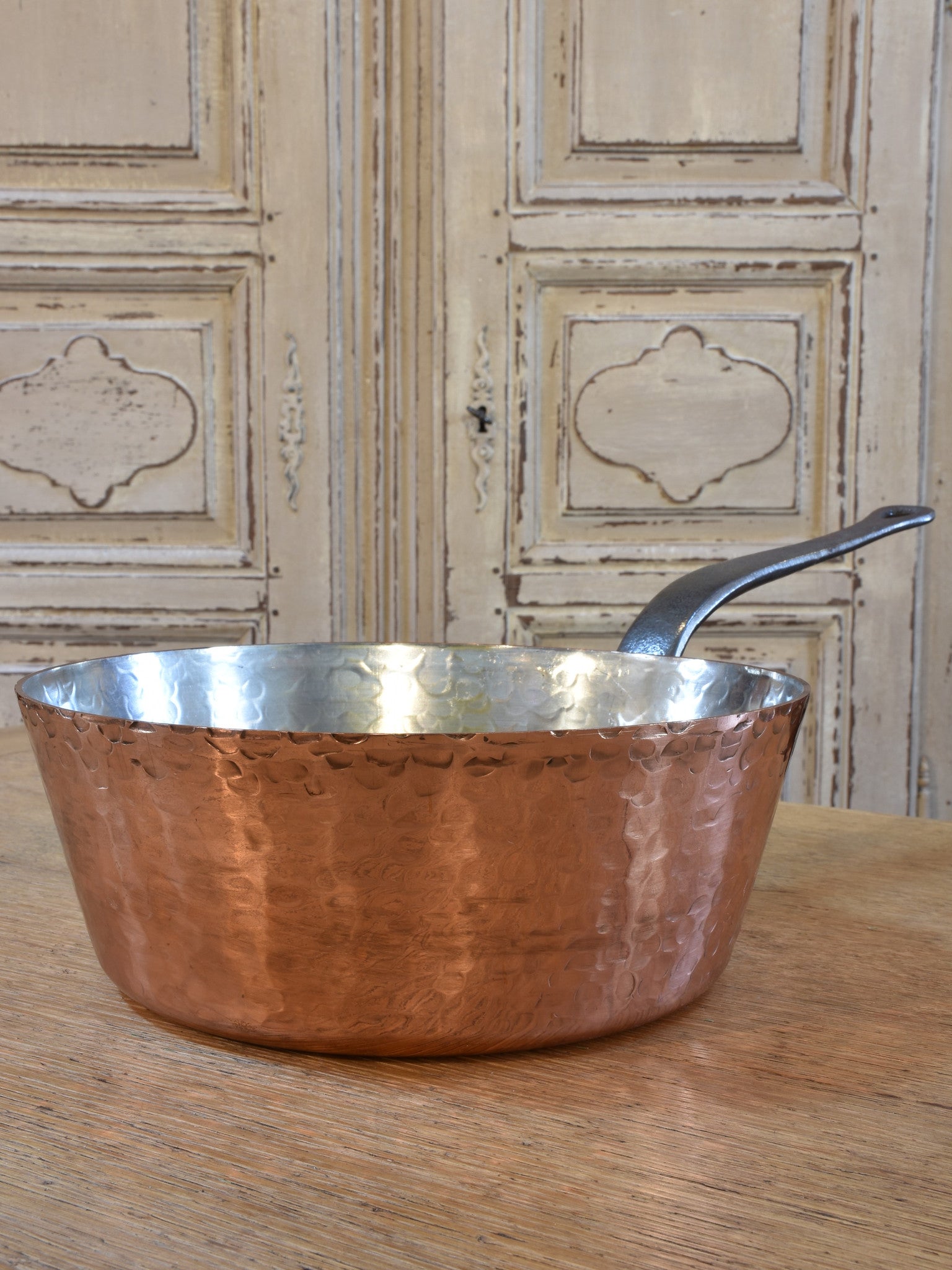 Copper saucepans and frypans, French, set of 7