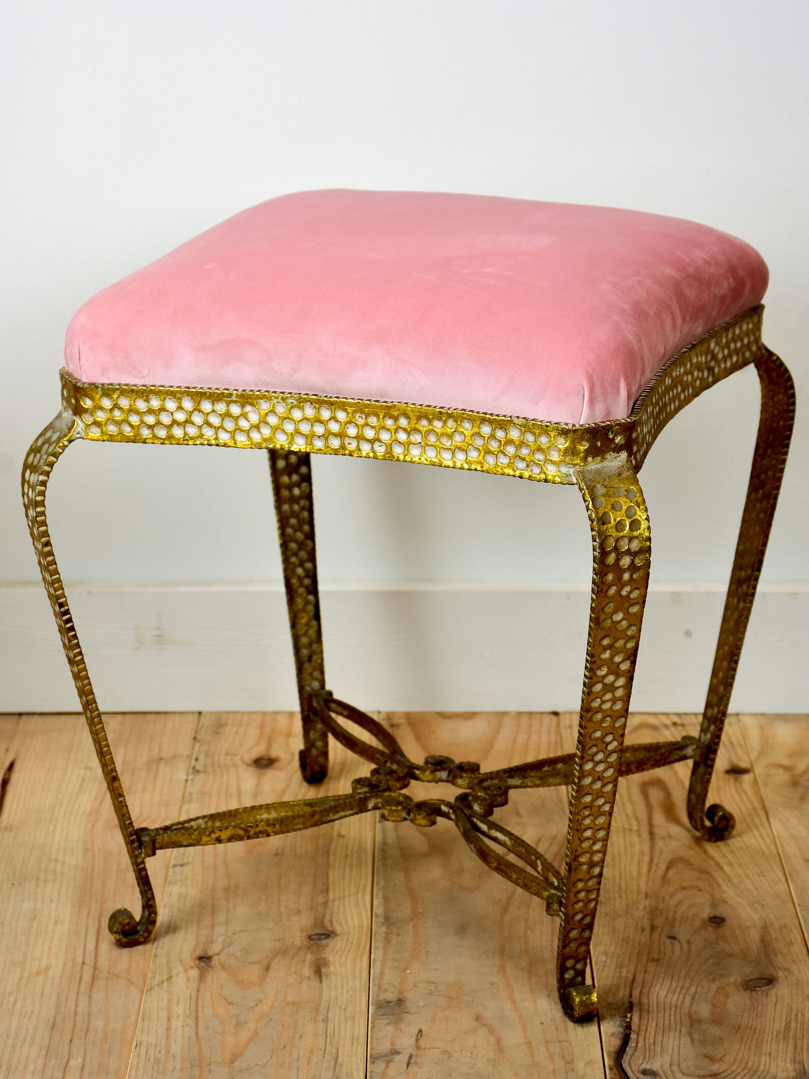 Pair of Pier Luigi Colli stools with pink velour upholstery