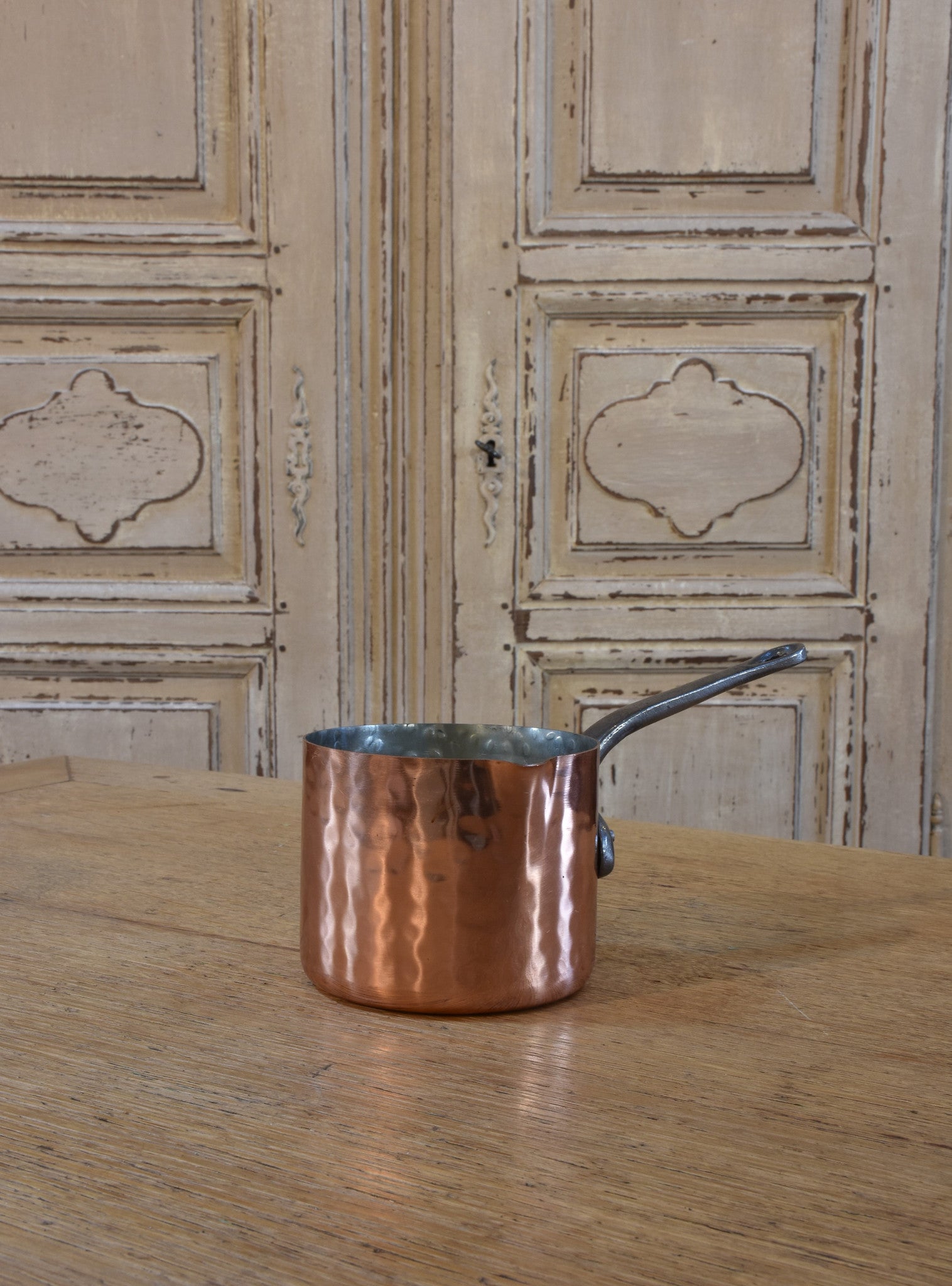 Copper saucepans and frypans, French, set of 7