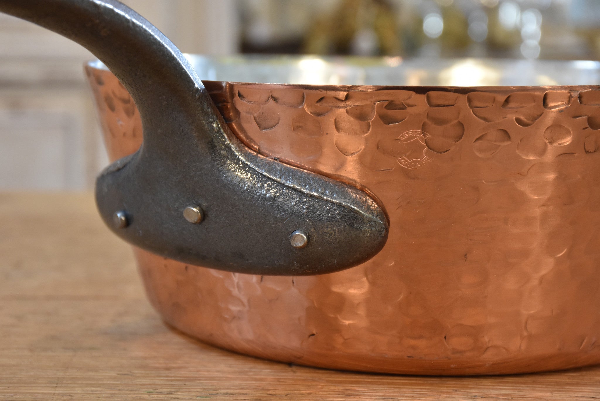 Copper saucepans and frypans, French, set of 7