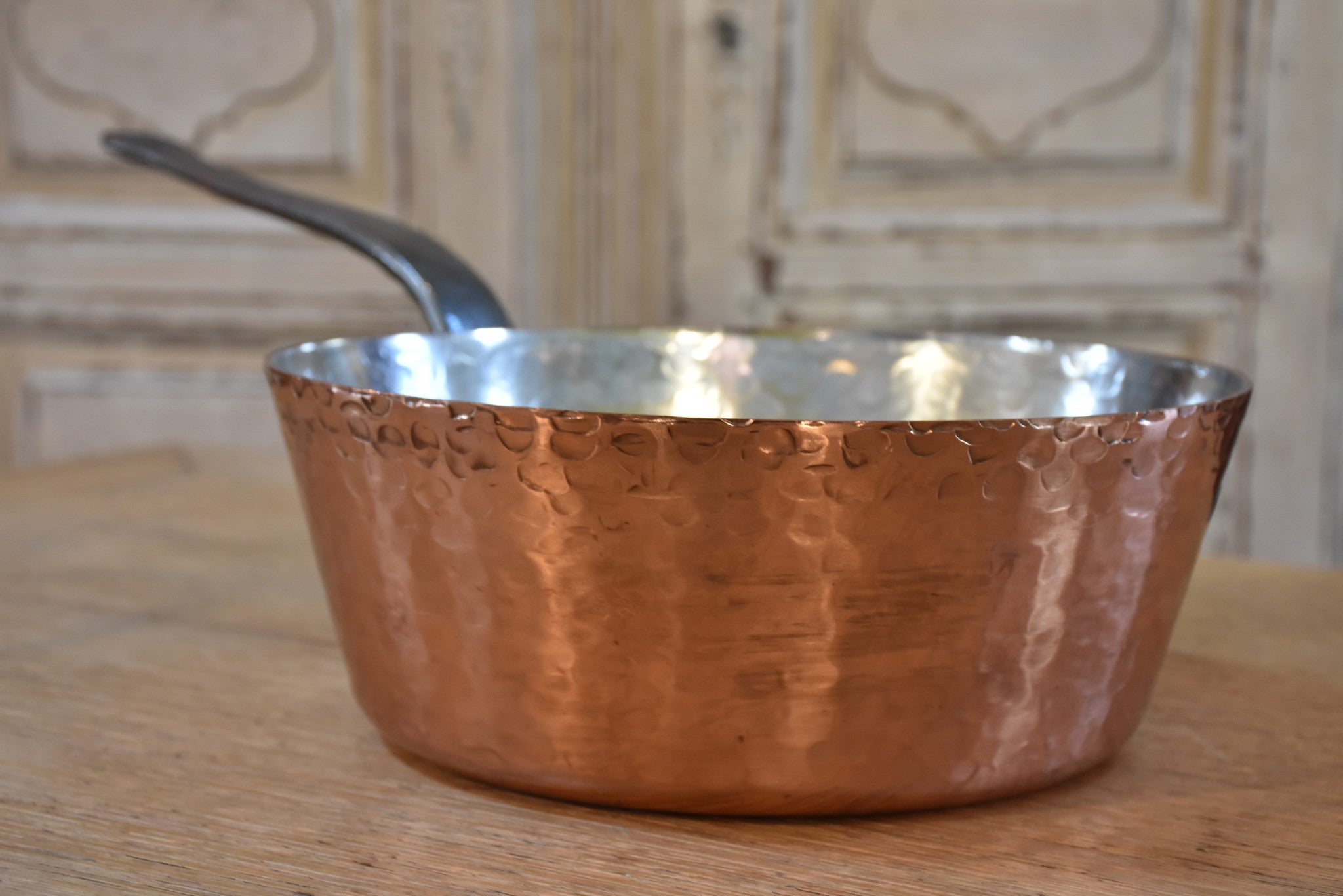 Copper saucepans and frypans, French, set of 7