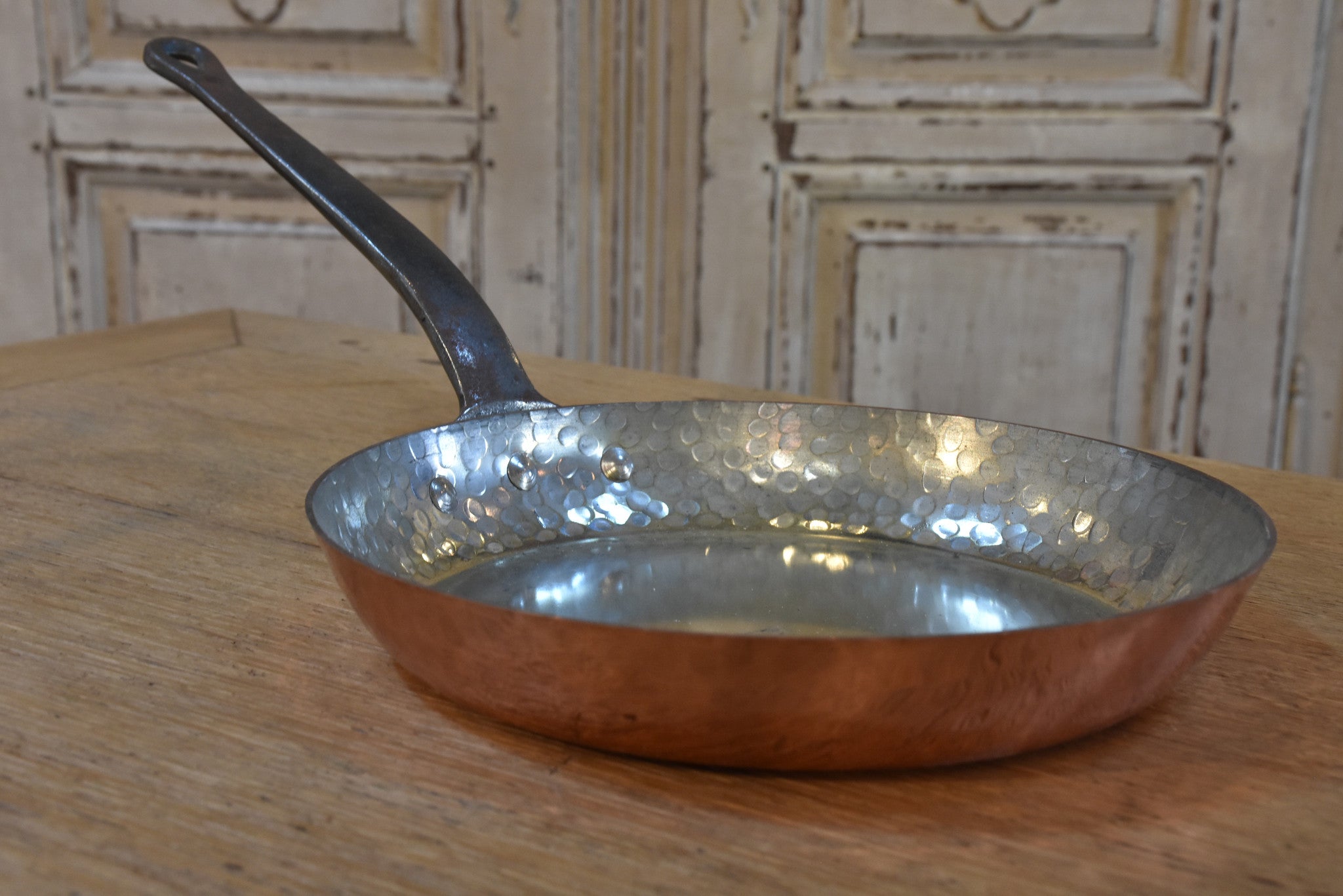 Copper saucepans and frypans, French, set of 7