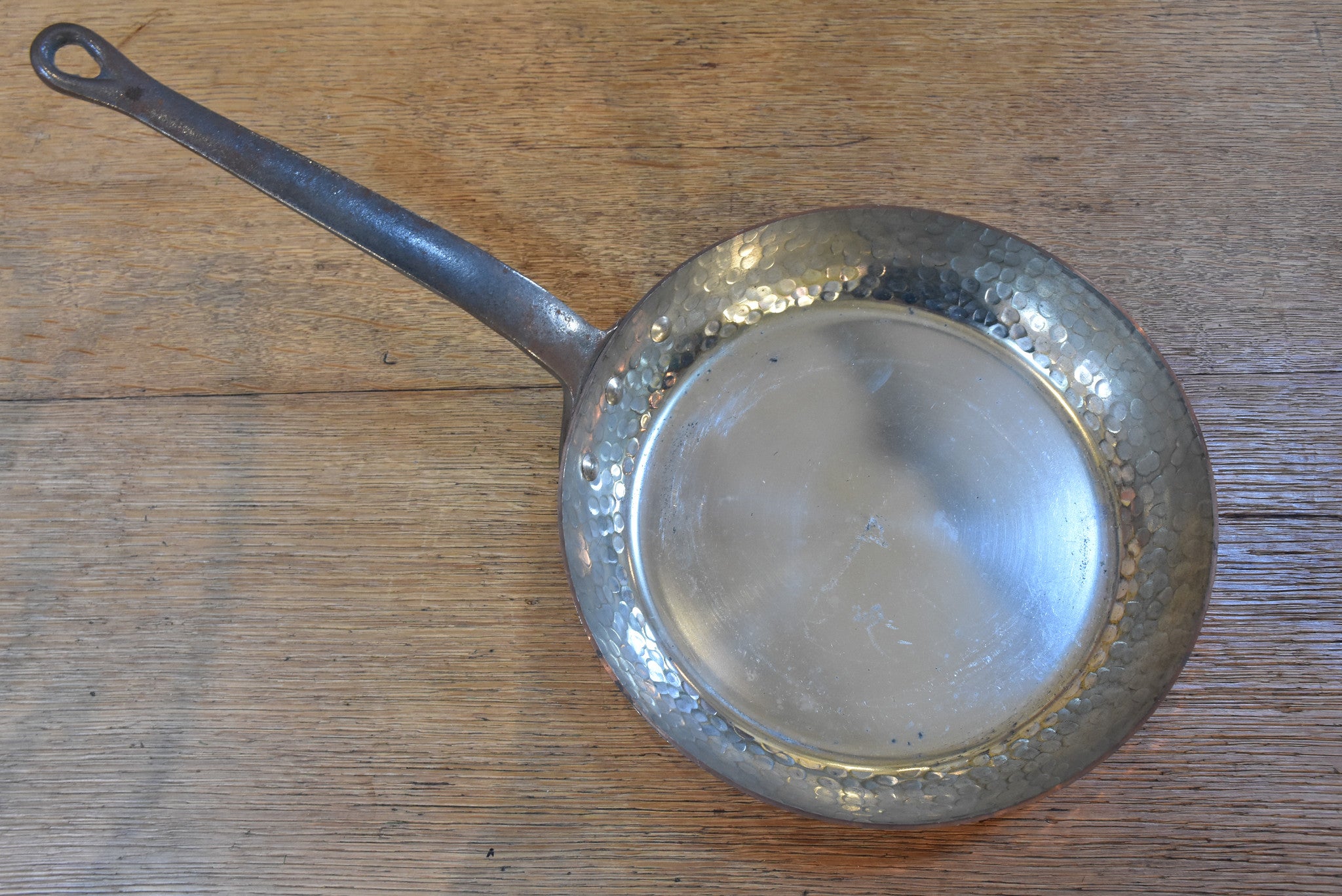 Copper saucepans and frypans, French, set of 7