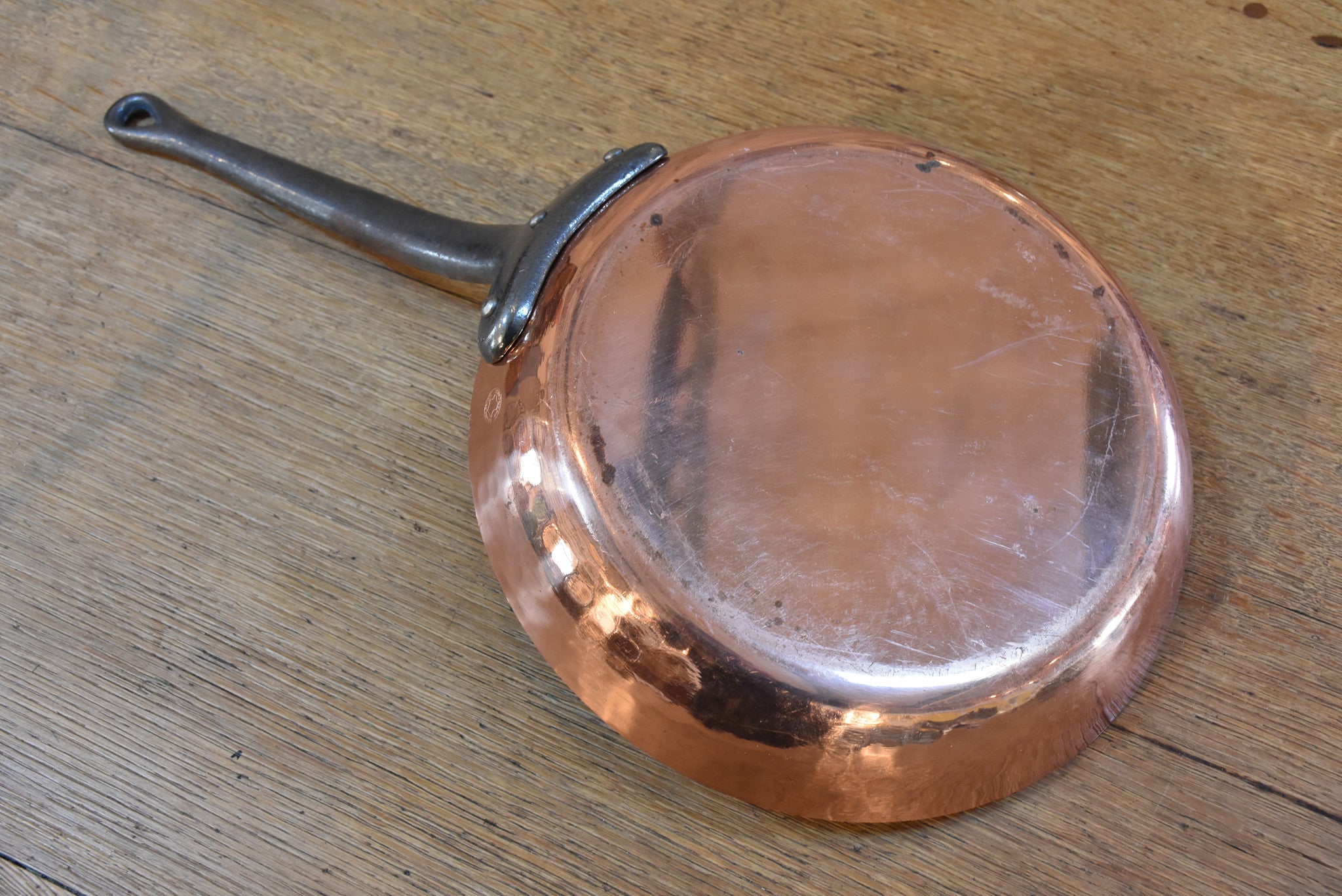 Copper saucepans and frypans, French, set of 7