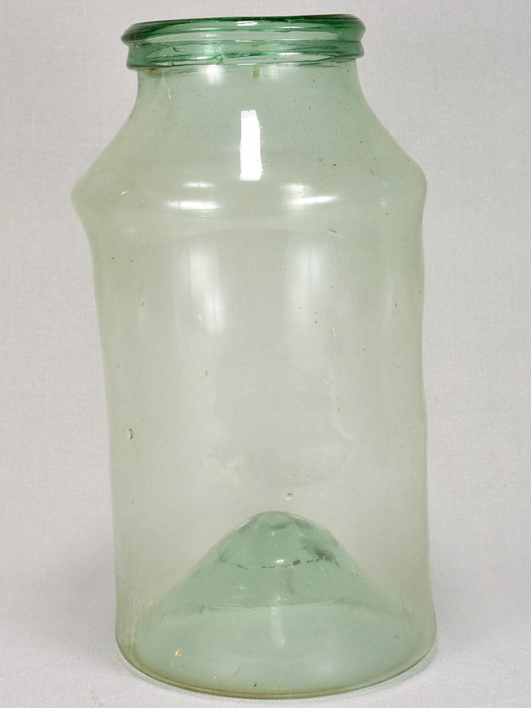 Early 19th-century blown glass preserving jar - green blue 15¾"