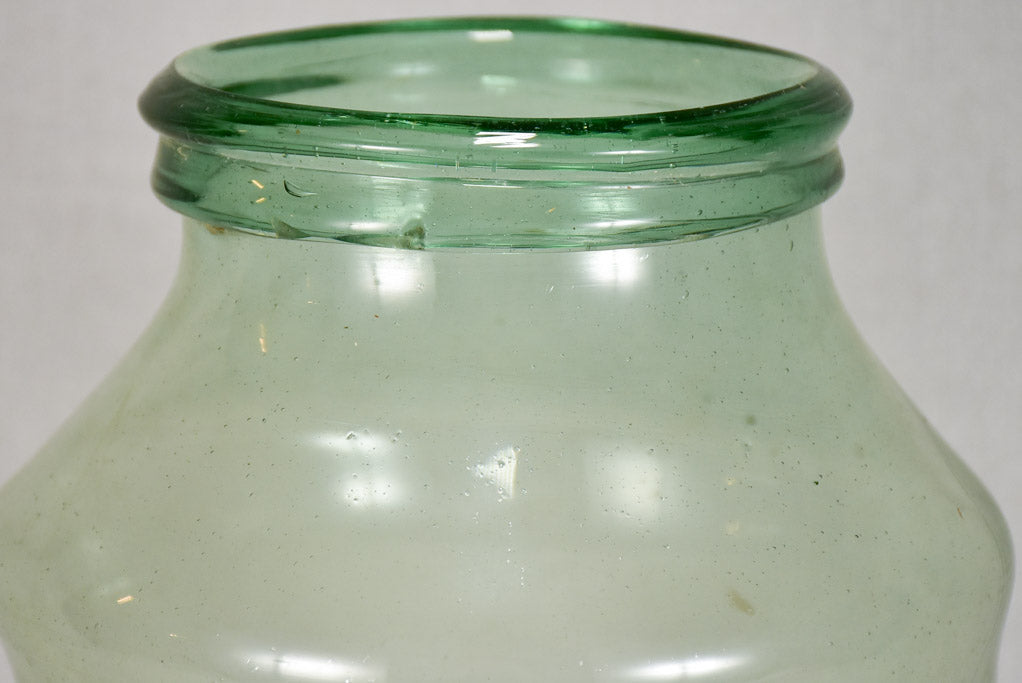 Early 19th-century blown glass preserving jar - green blue 15¾"