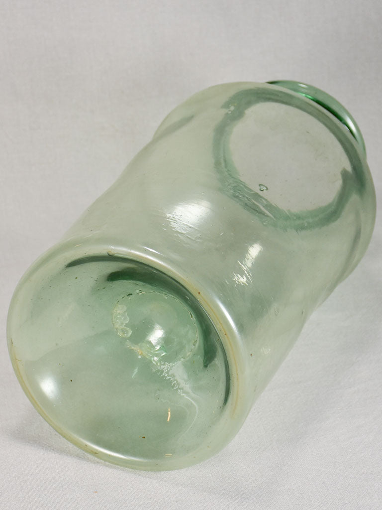 Early 19th-century blown glass preserving jar - green blue 15¾"