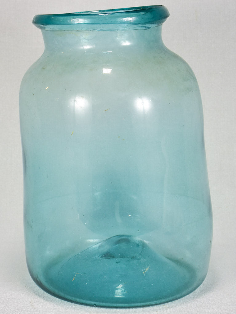 Rounded early 19th-century blown glass preserving jar - blue 14½"