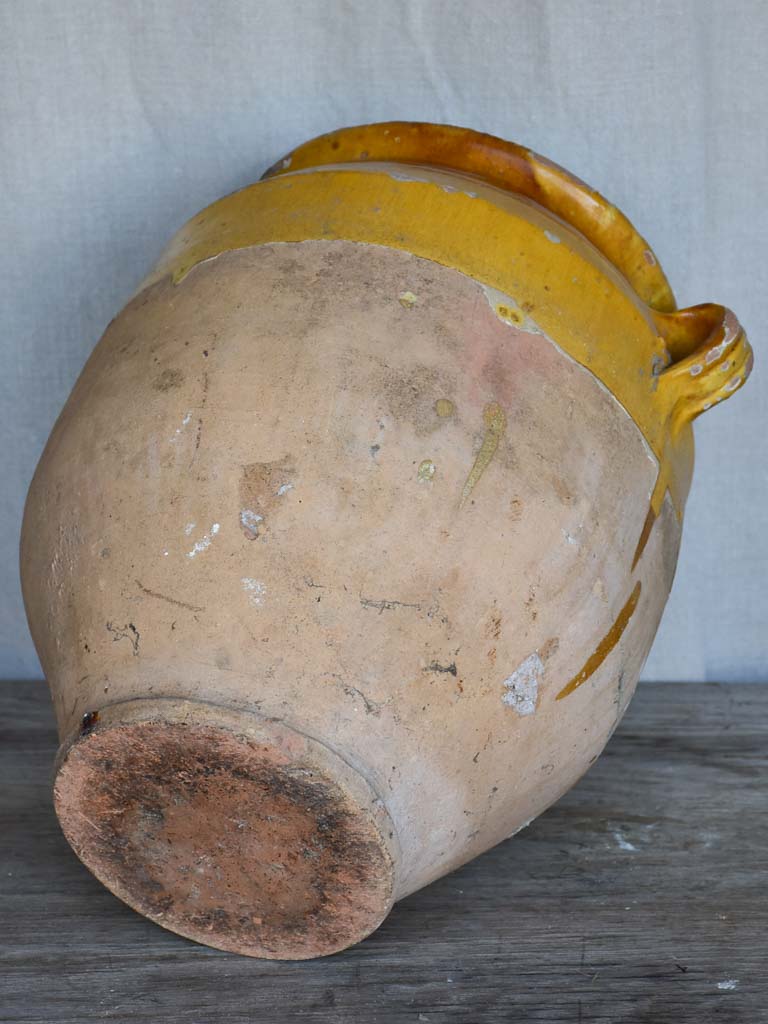 Very large antique French confit pot with yellow glaze 14¼"