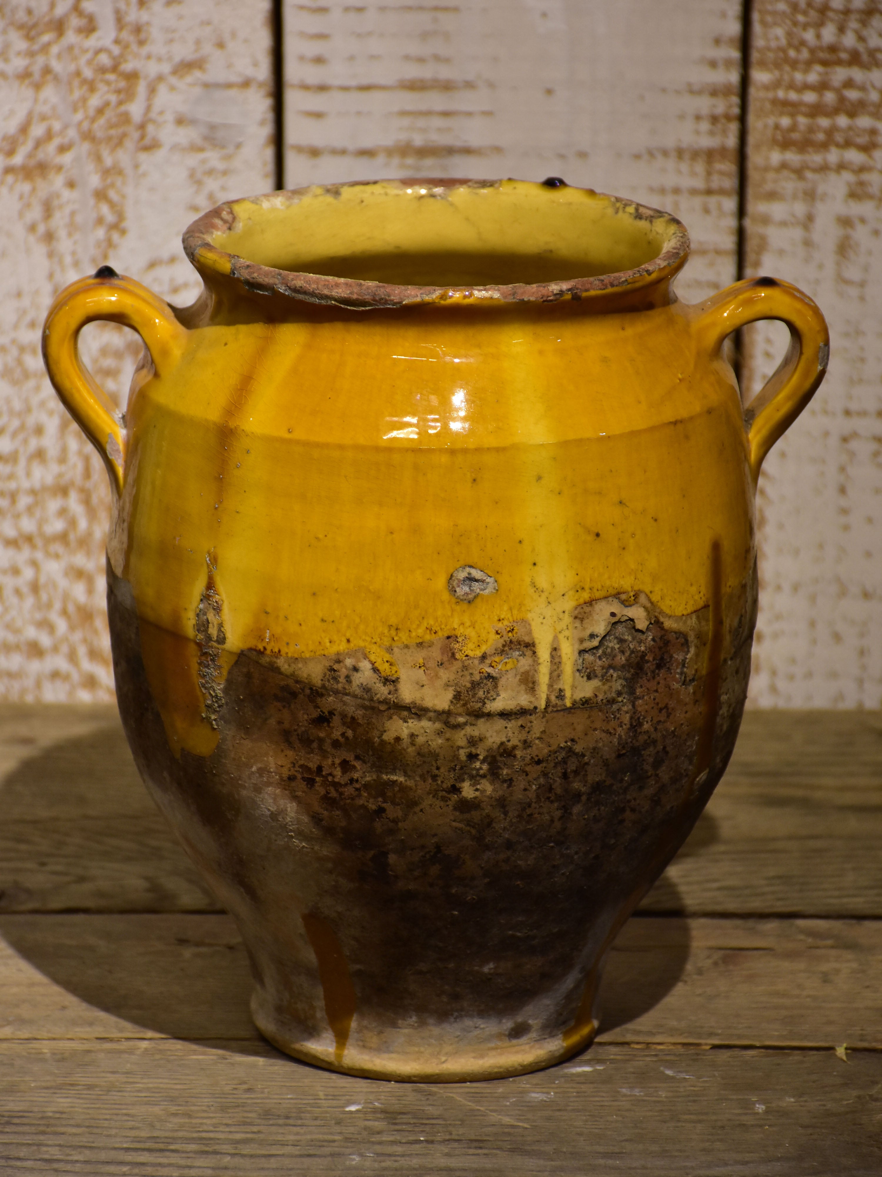 19th century French confit pot with orange glaze