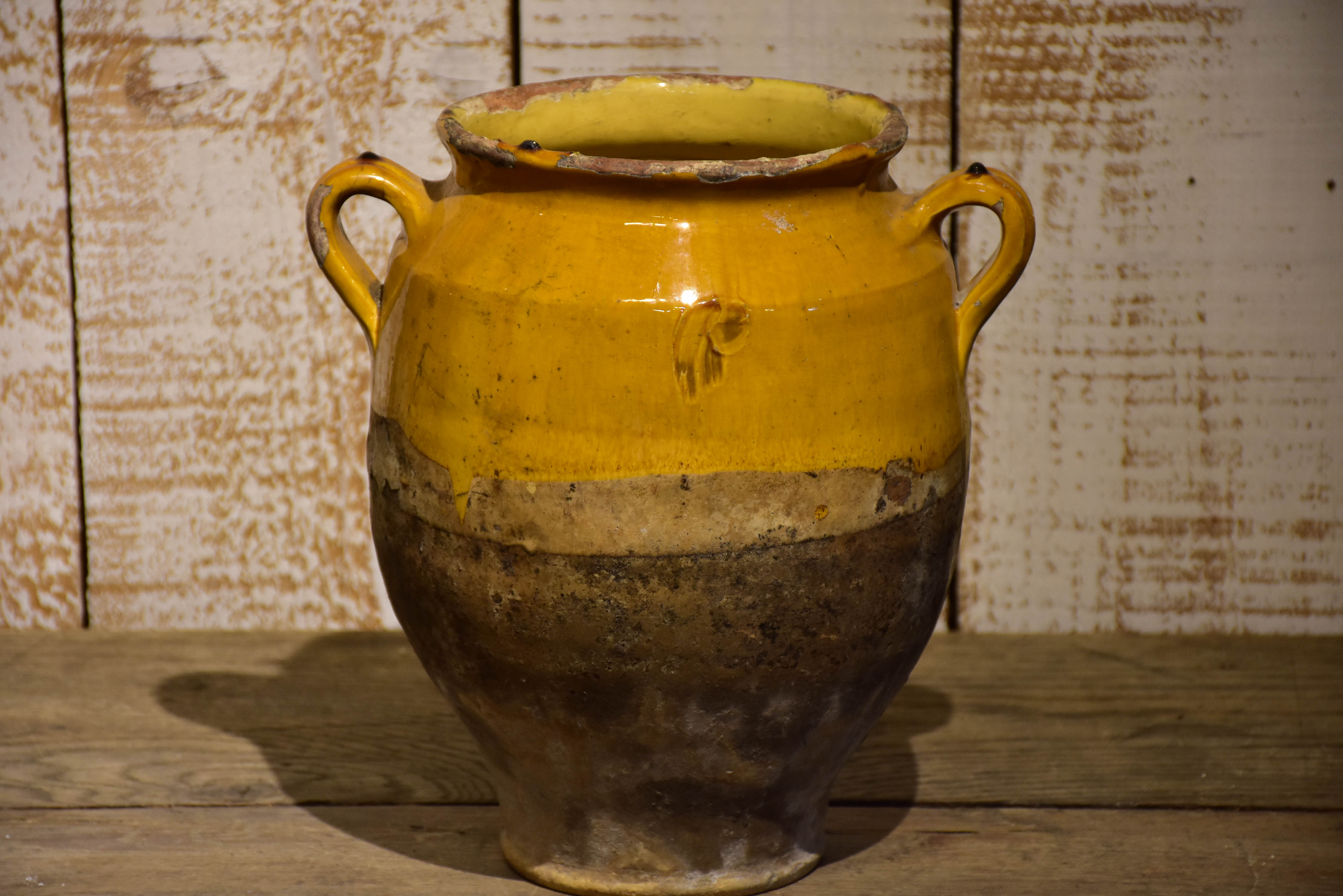 19th century French confit pot with orange glaze