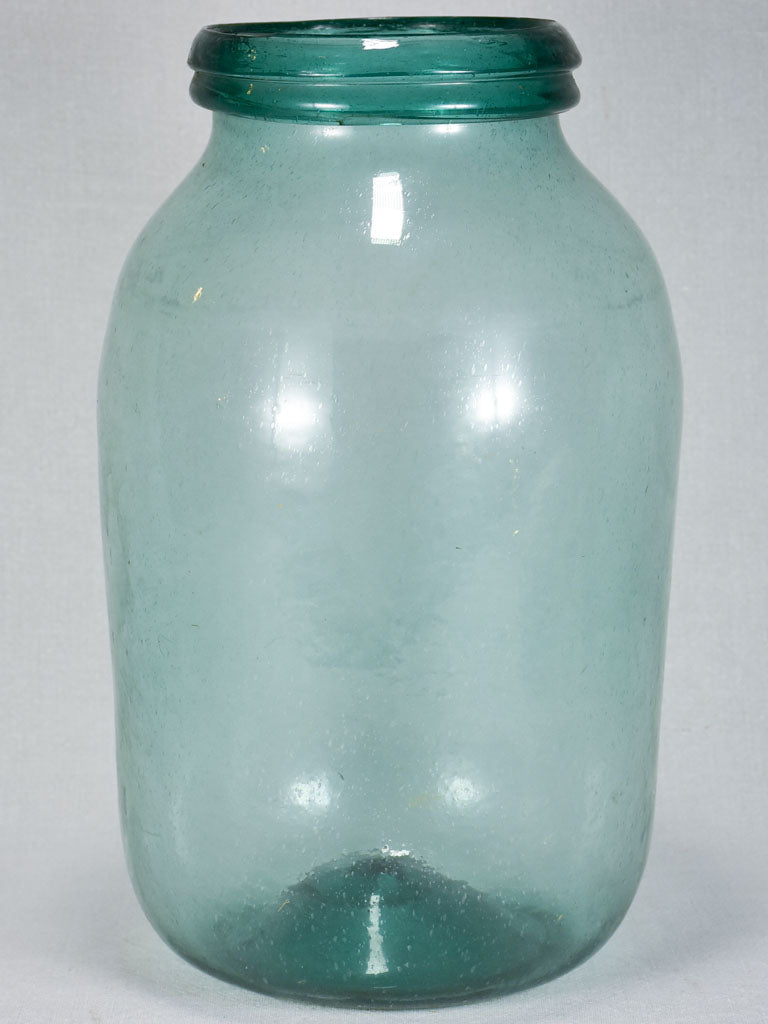 Oval-shaped early 19th-century blown glass preserving jar - blue-green 16¼"