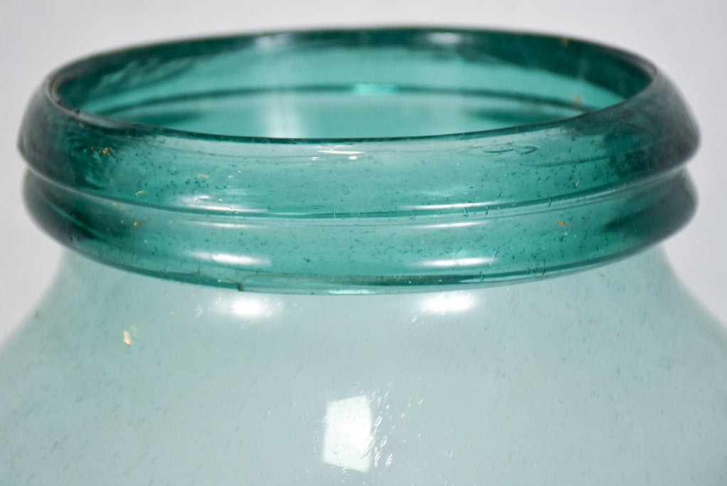 Oval-shaped early 19th-century blown glass preserving jar - blue-green 16¼"