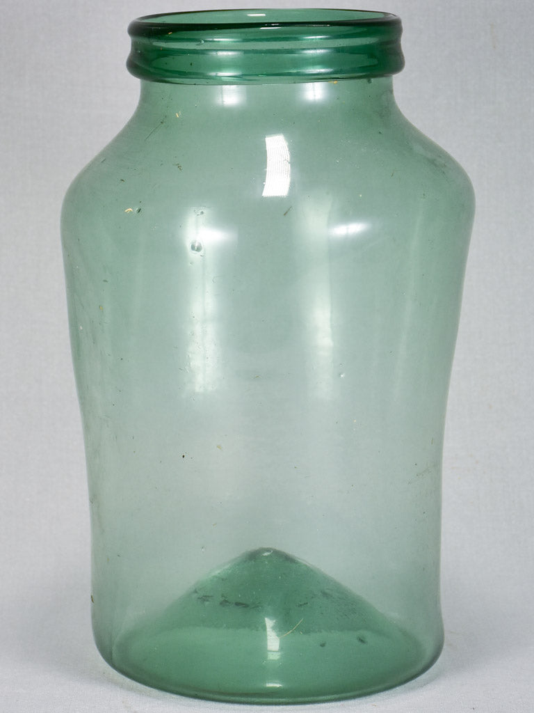 Early 19th-century blown glass anchovy preserving jar - green 15¾"