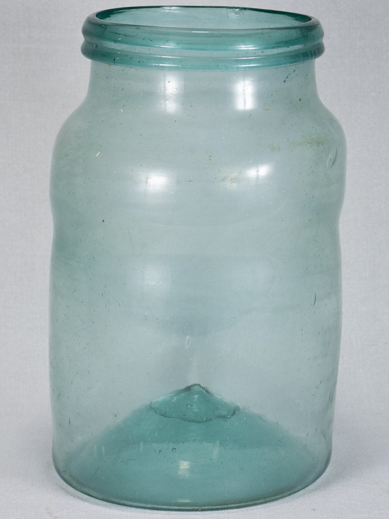 Early 19th-century blown glass olive preserving jar - light blue 14½"