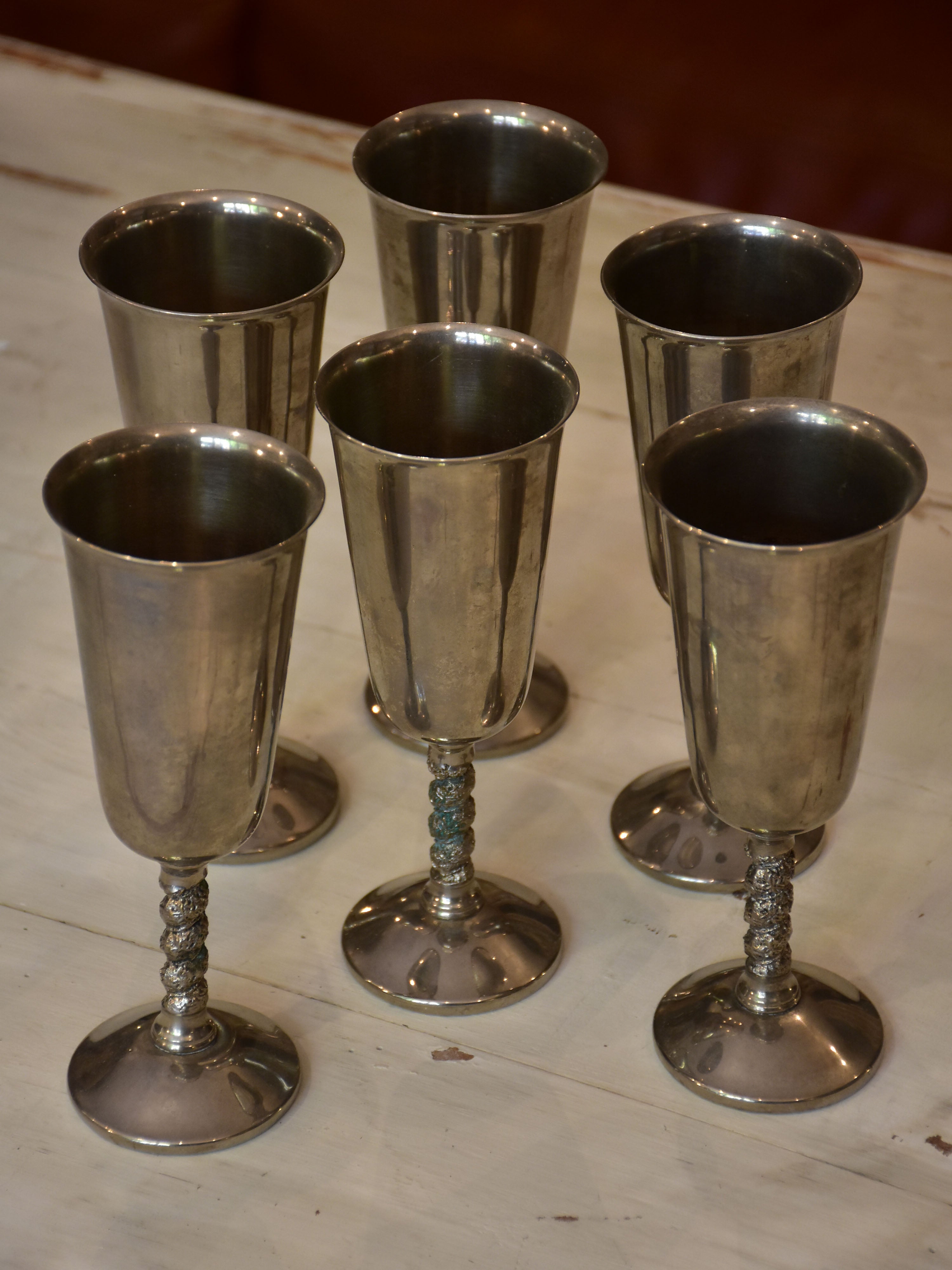 Circa-1960s Pewter Stylish Champagne Flutes 