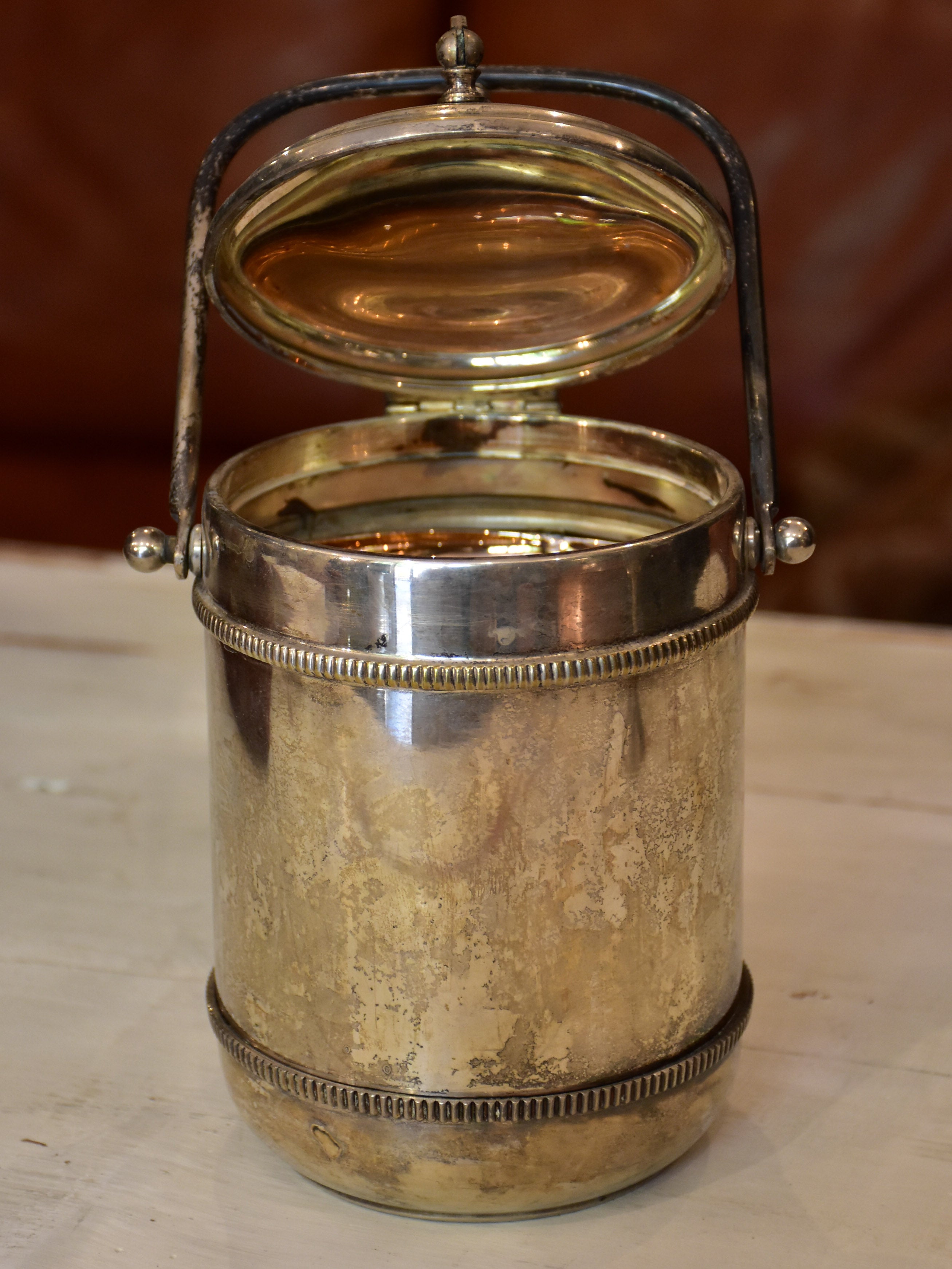 Vintage French ice bucket with insulating glass liner