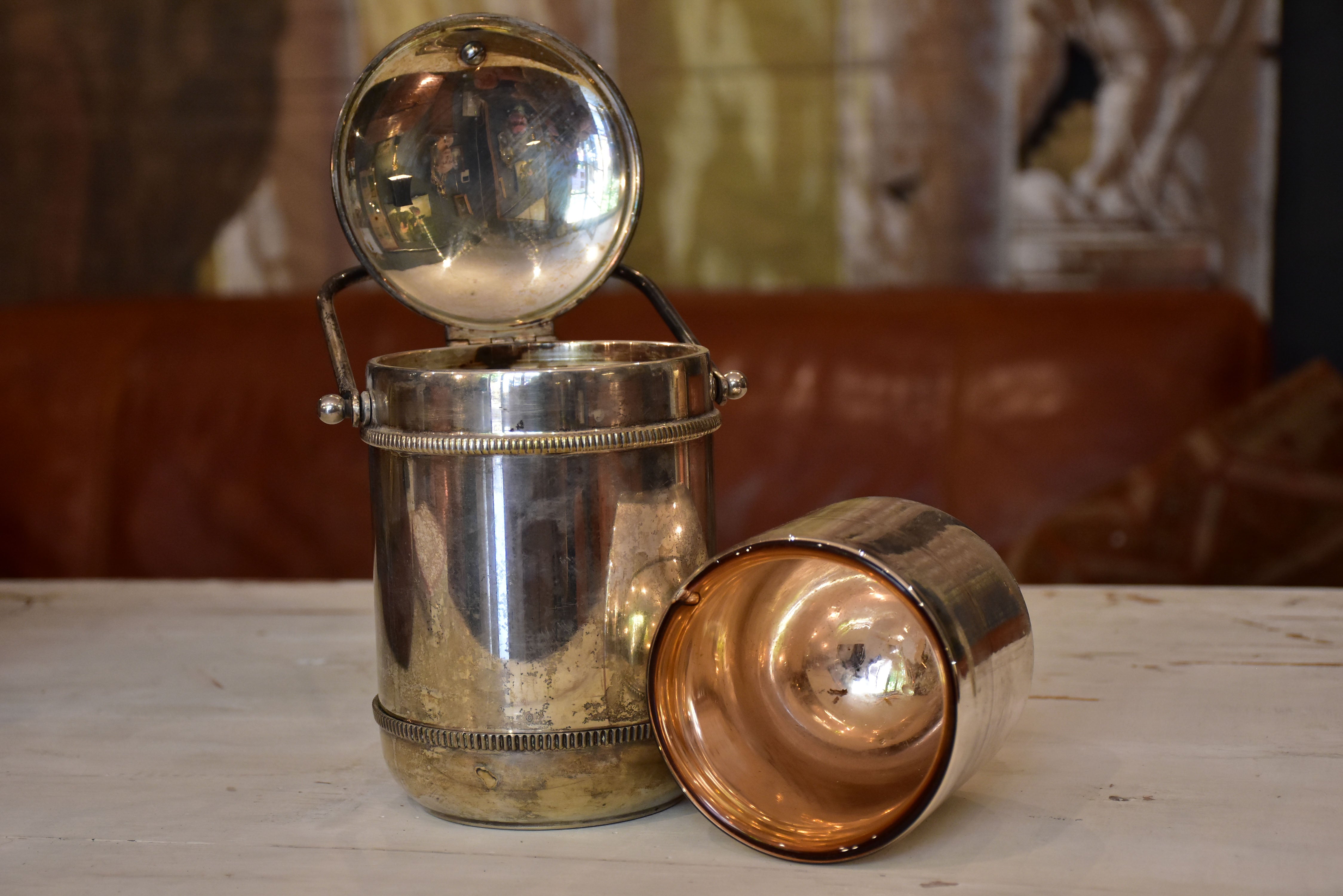 Vintage French ice bucket with insulating glass liner