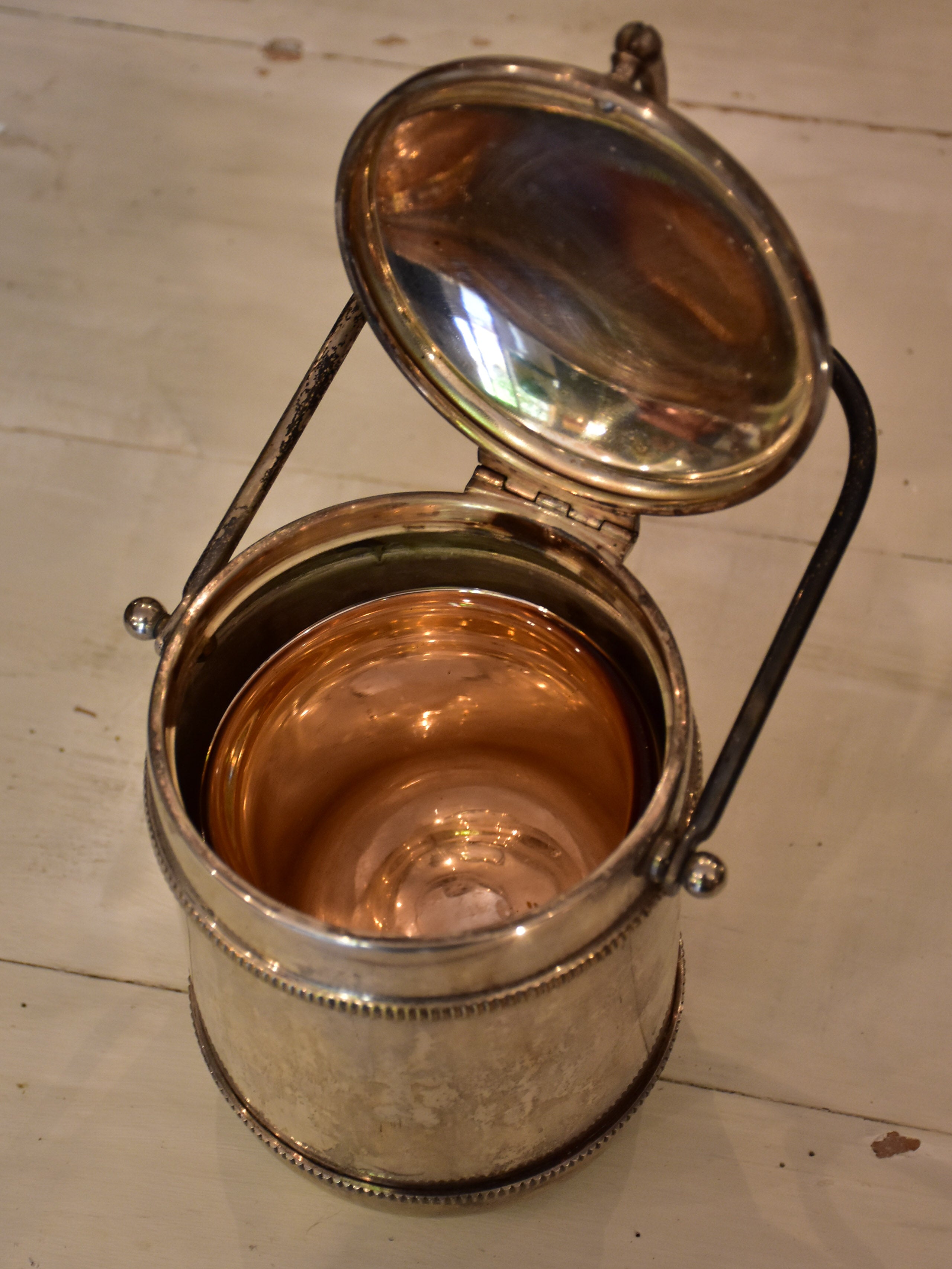 Vintage French ice bucket with insulating glass liner