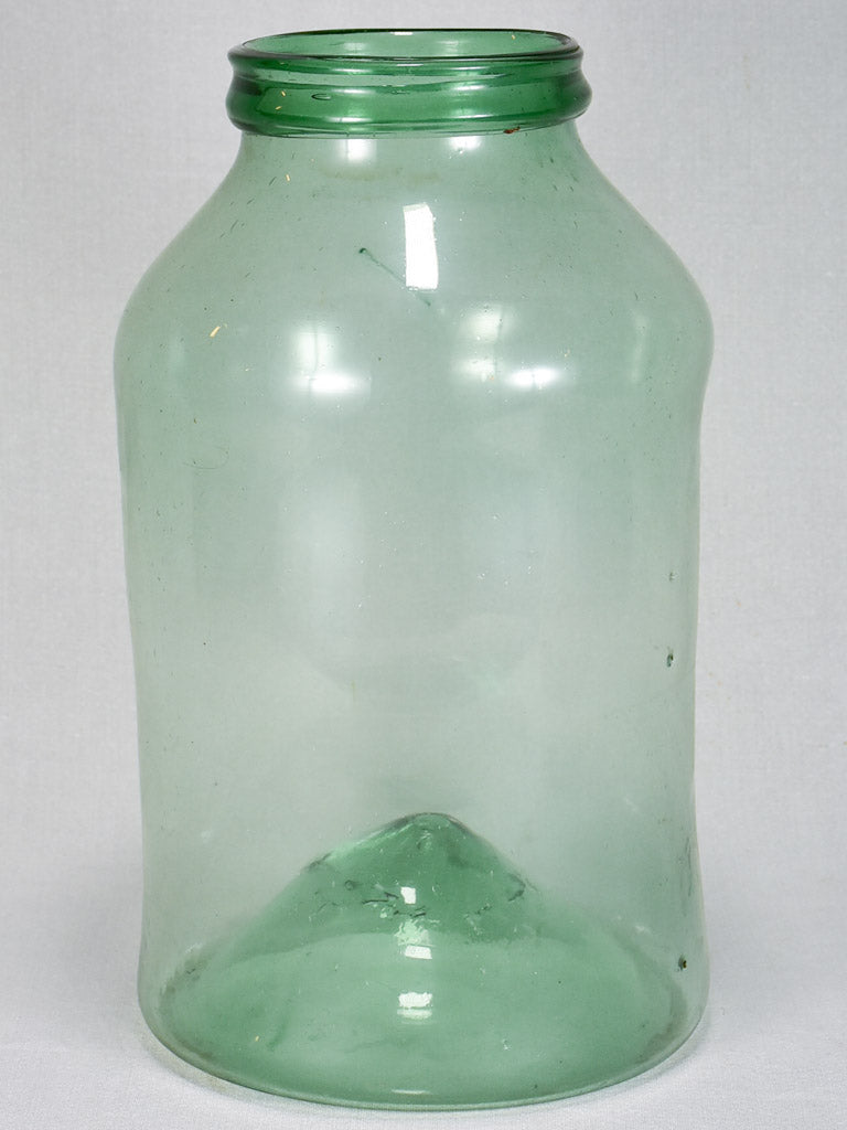 Early 19th-century blown glass preserving jar - green with cone base 16½"