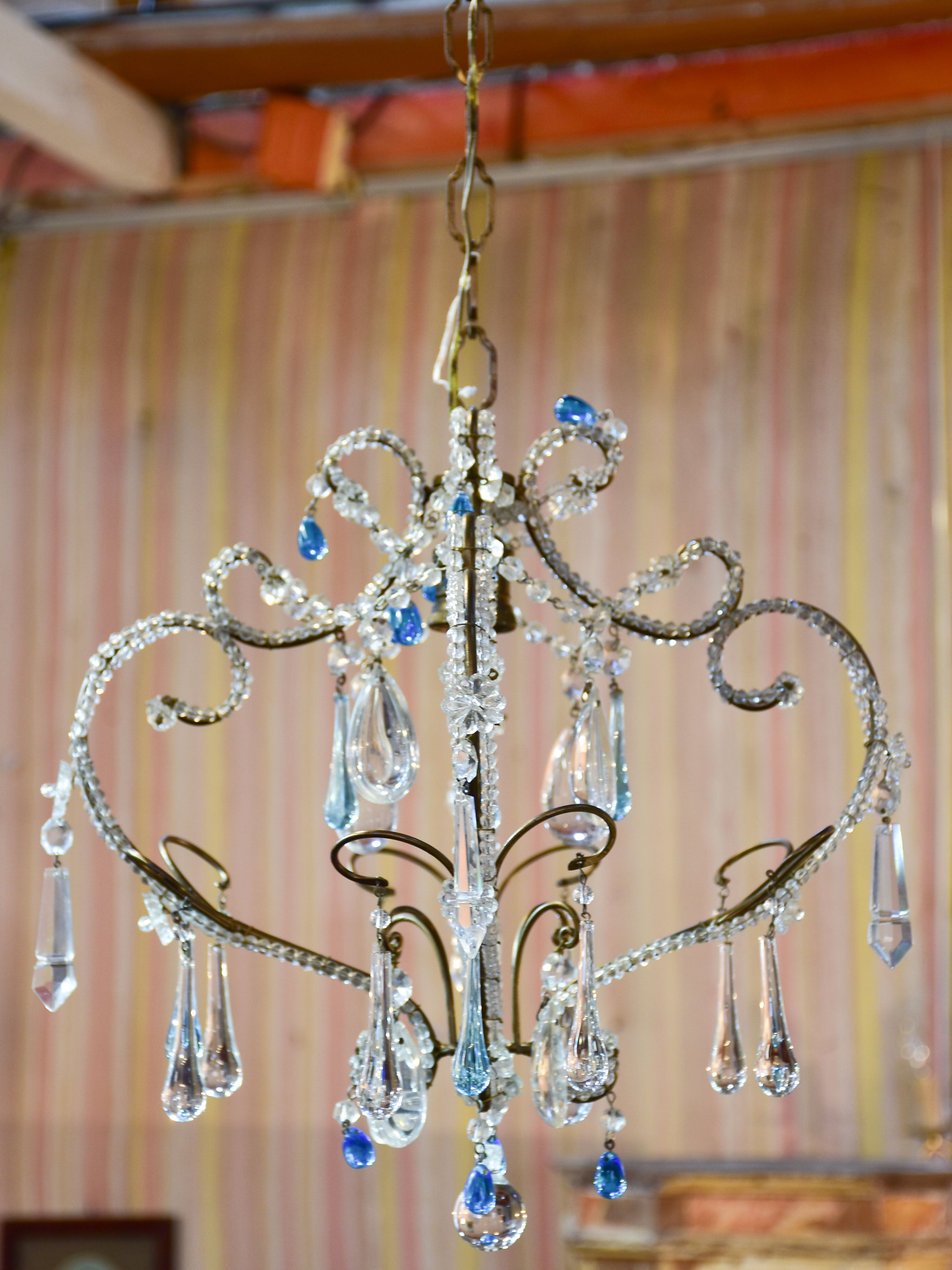 Small French chandelier with blue droplets