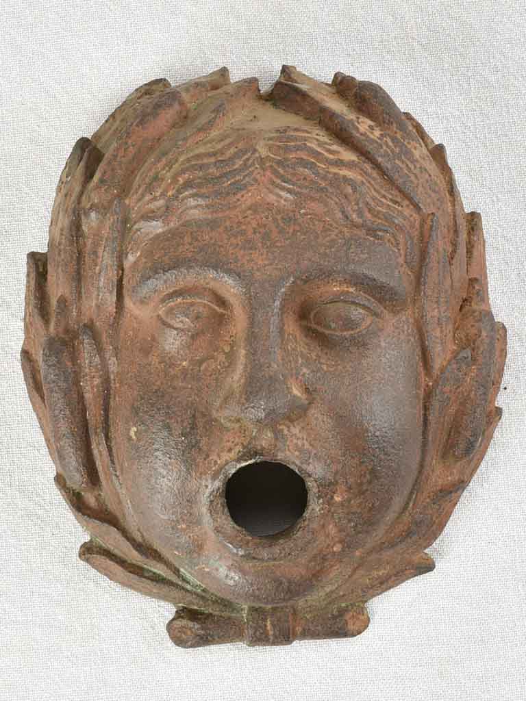 SALVAGED FOUNTAIN SPOUT COVER - CAST IRON MASQUERADE 9¾"