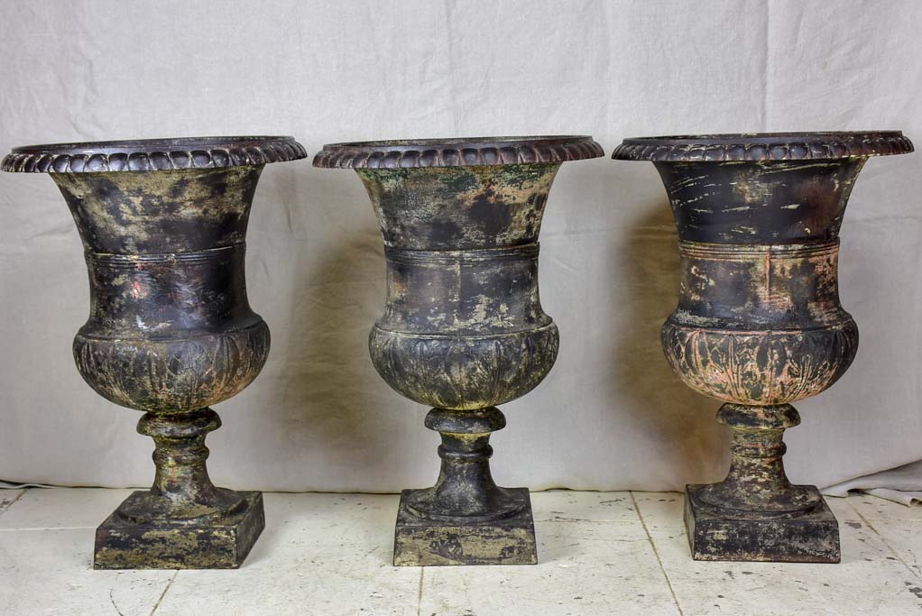 Two 19th Century cast iron Medici urns - black