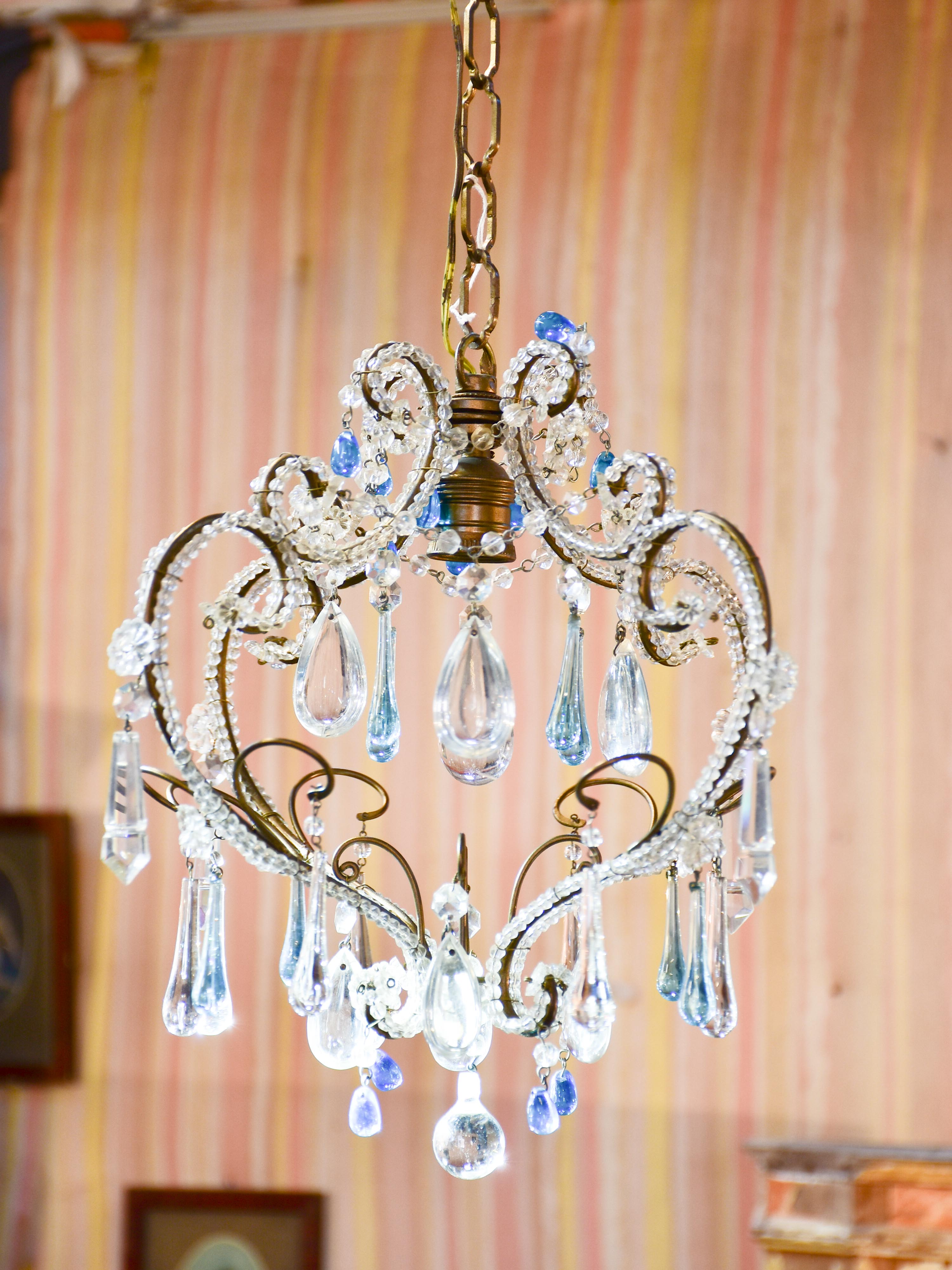 Small French chandelier with blue droplets