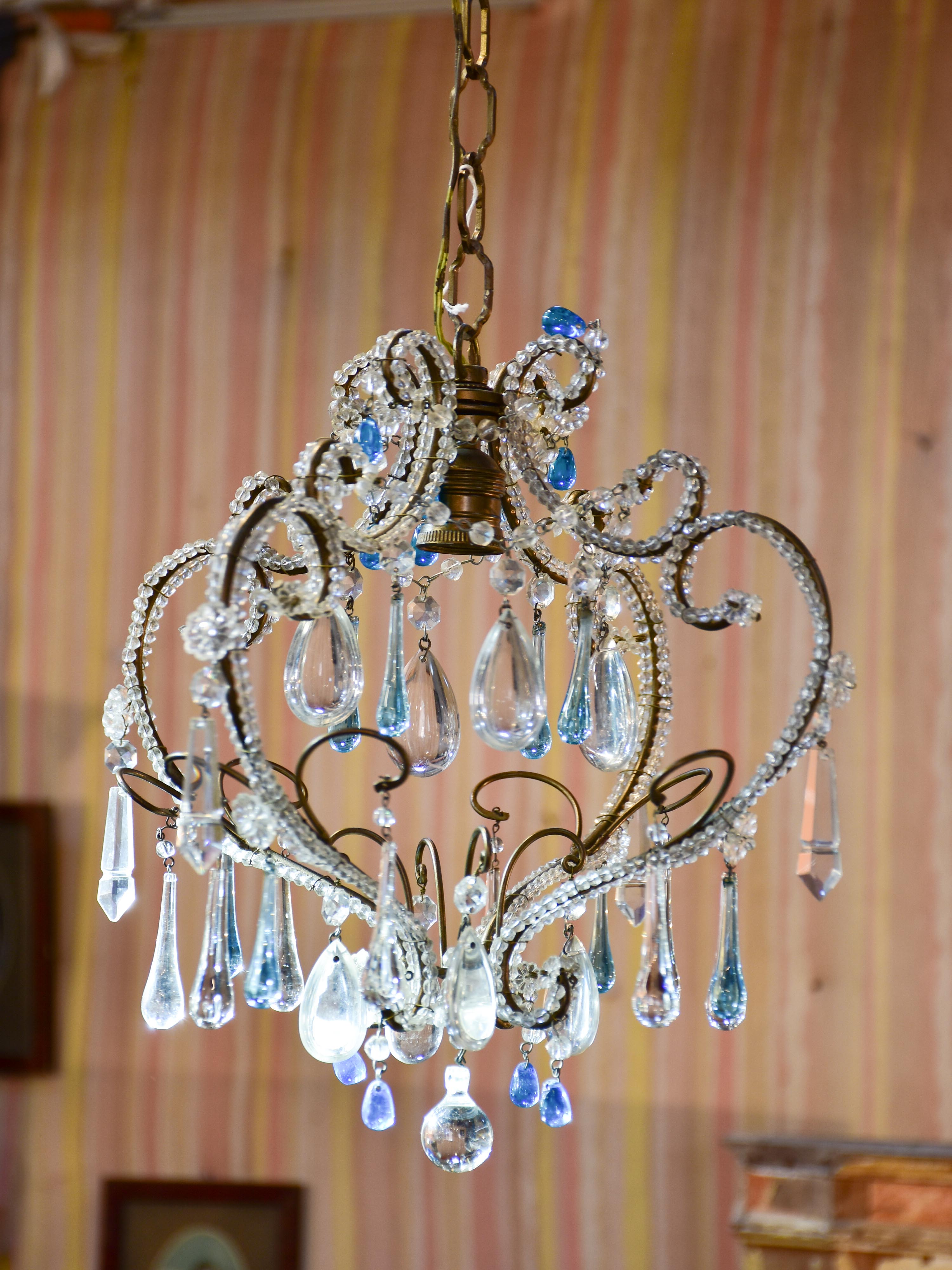 Small French chandelier with blue droplets