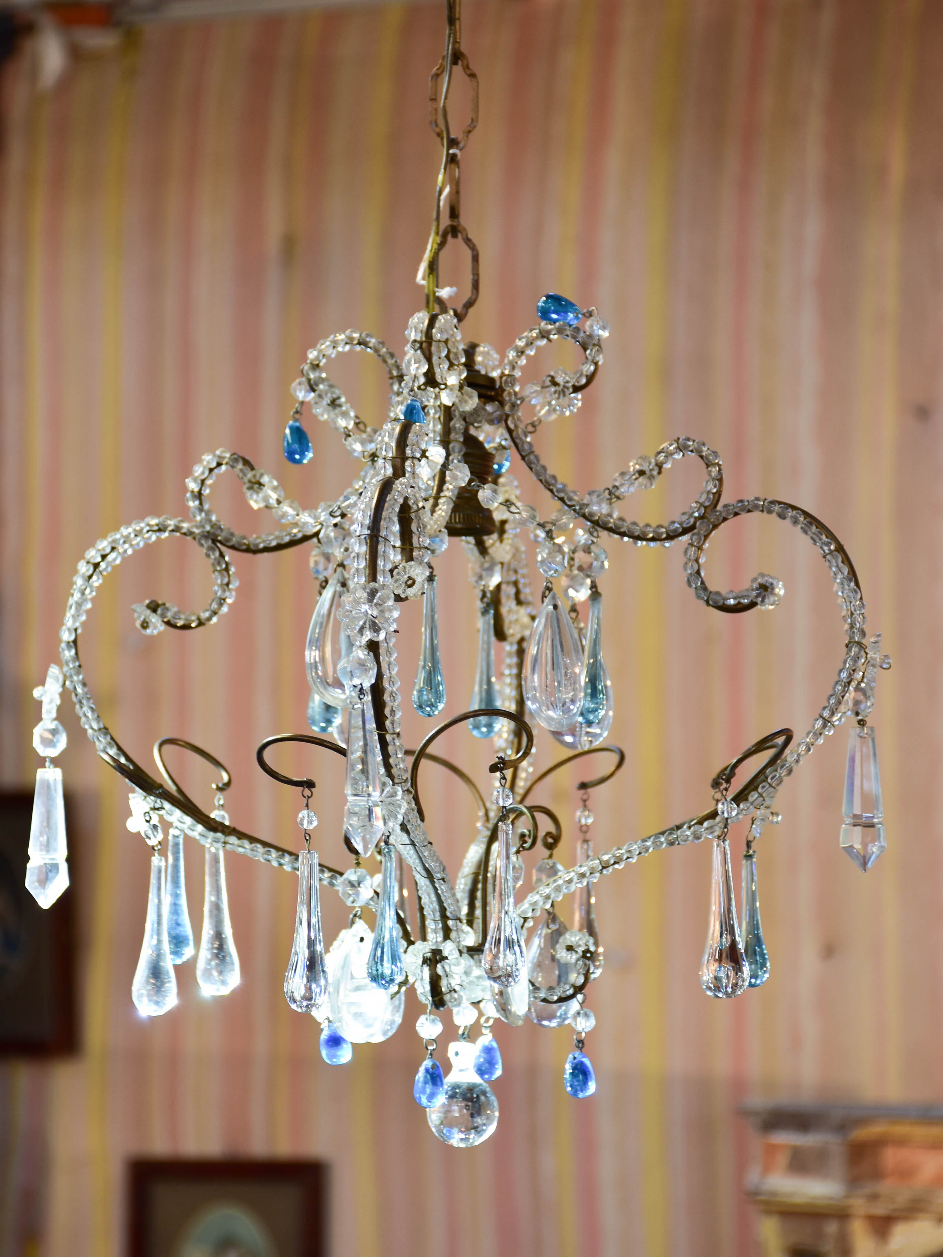 Small French chandelier with blue droplets