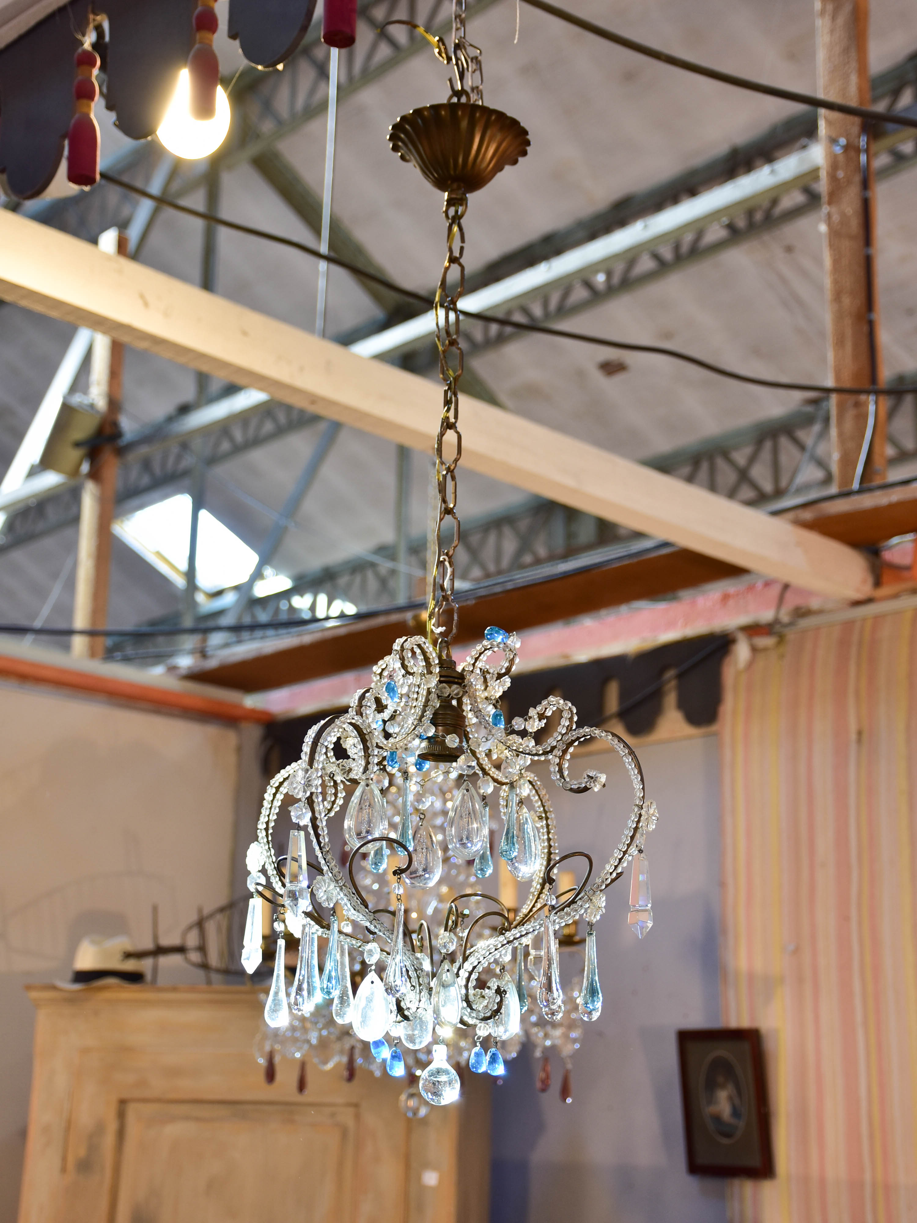 Small French chandelier with blue droplets