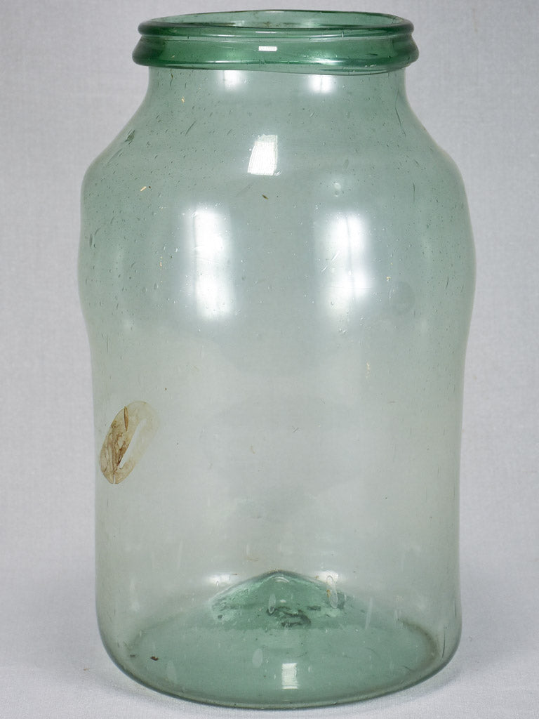 Early 19th-century blown glass preserving jar - blue green with bulges 15¾"