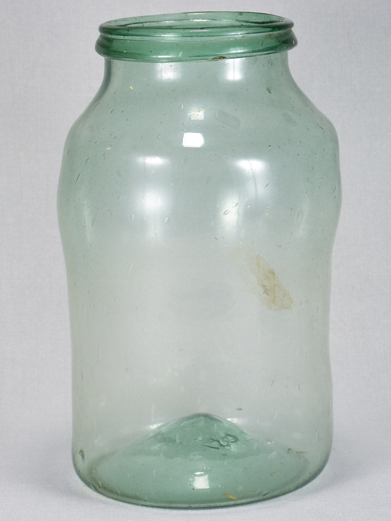 Early 19th-century blown glass preserving jar - blue green with bulges 15¾"