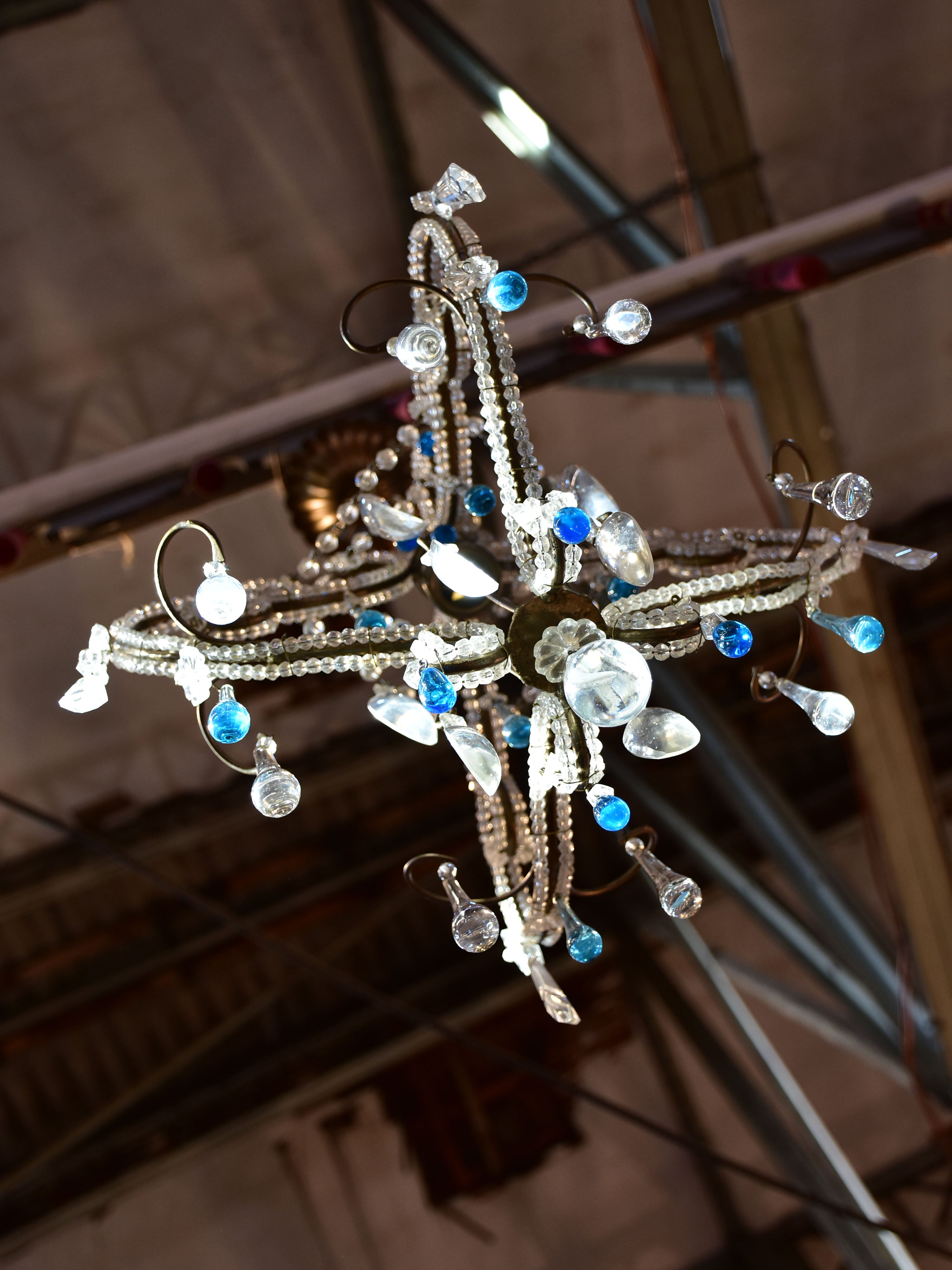 Small French chandelier with blue droplets