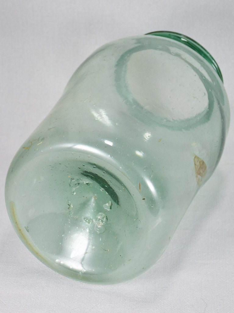 Early 19th-century blown glass preserving jar - blue green with bulges 15¾"