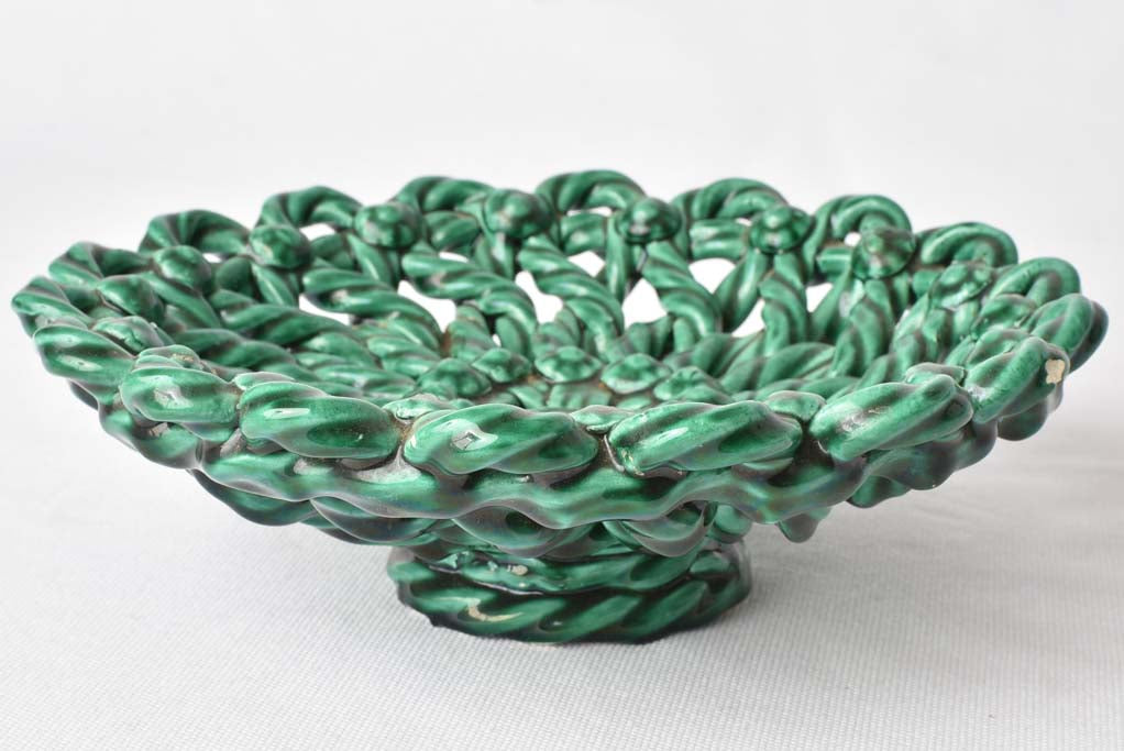 Woven fruit bowl w/ flowers - green 10¼"