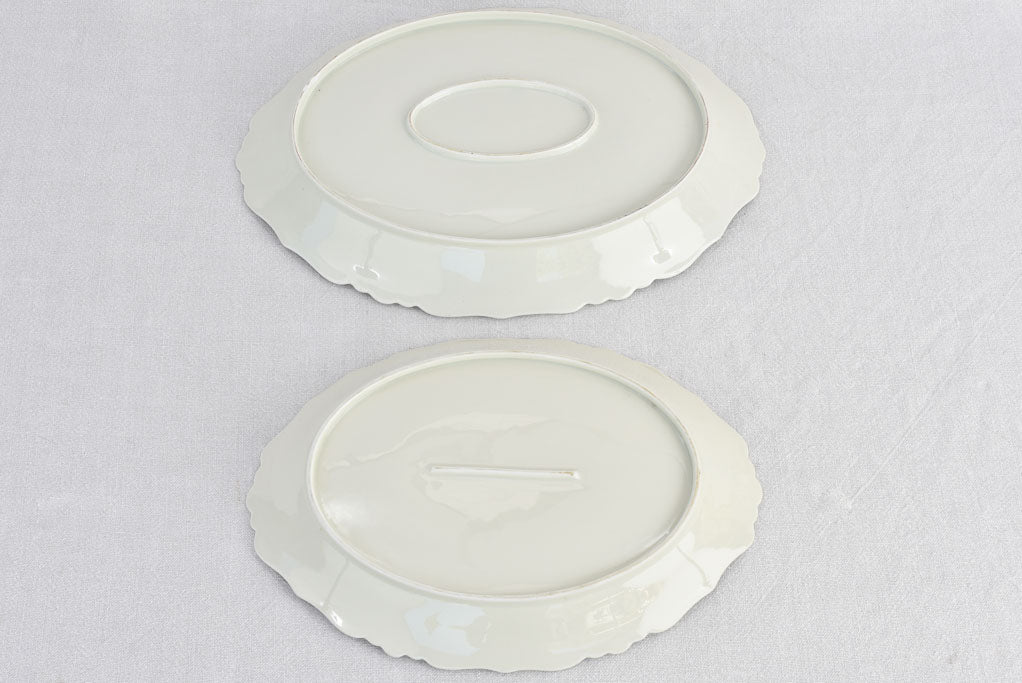 Two serving platters, rippled edge, porcelain