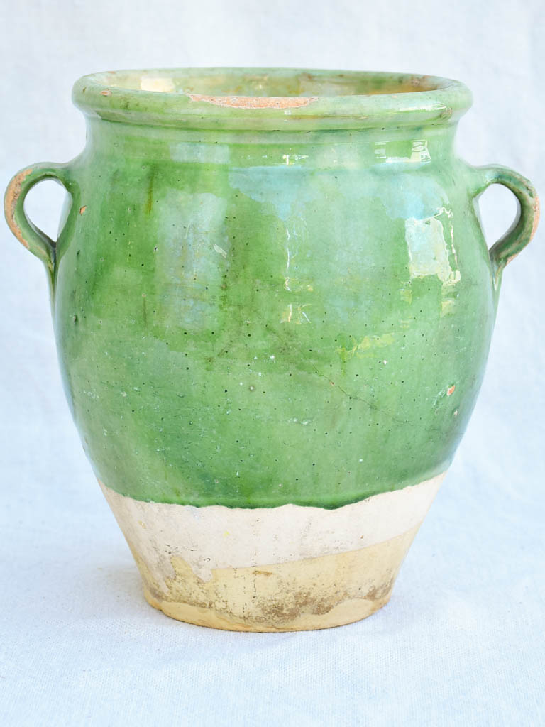 Early 20th century French confit pot with green glaze 8¼"