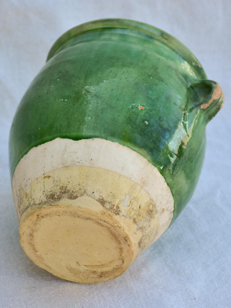 Early 20th century French confit pot with green glaze 8¼"