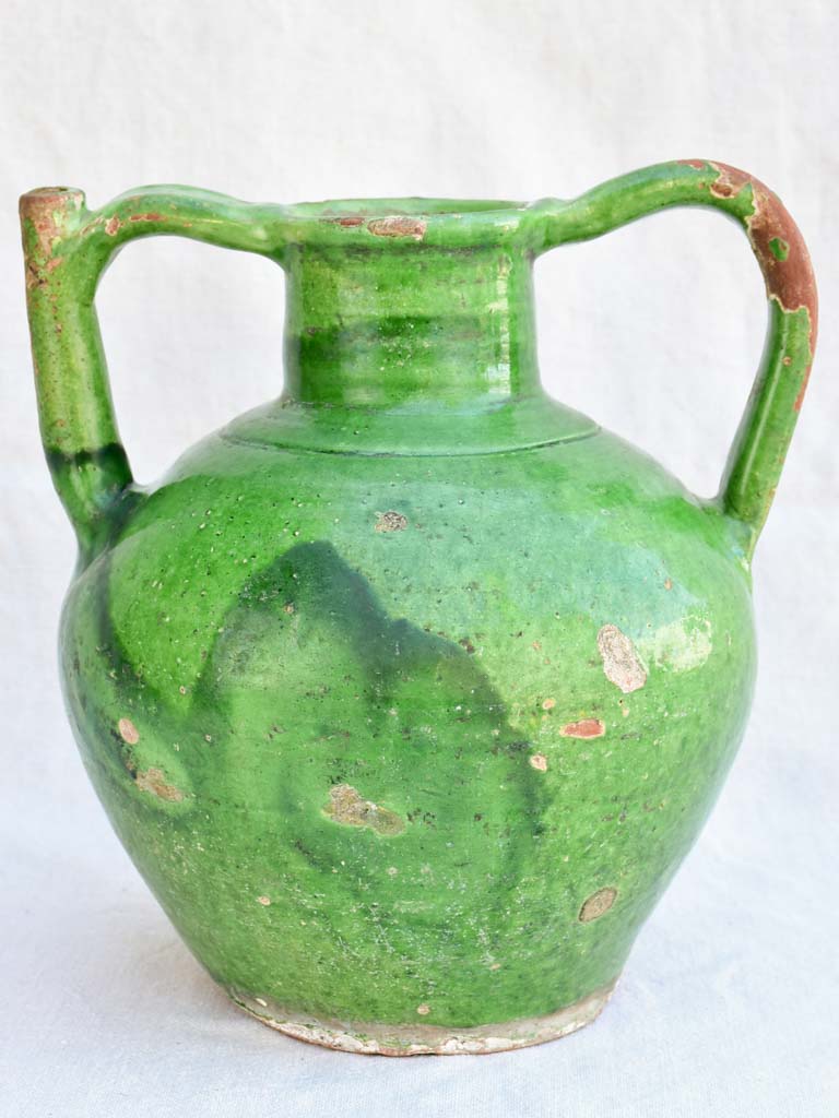 19th century French water pitcher with green glaze cruche orjol