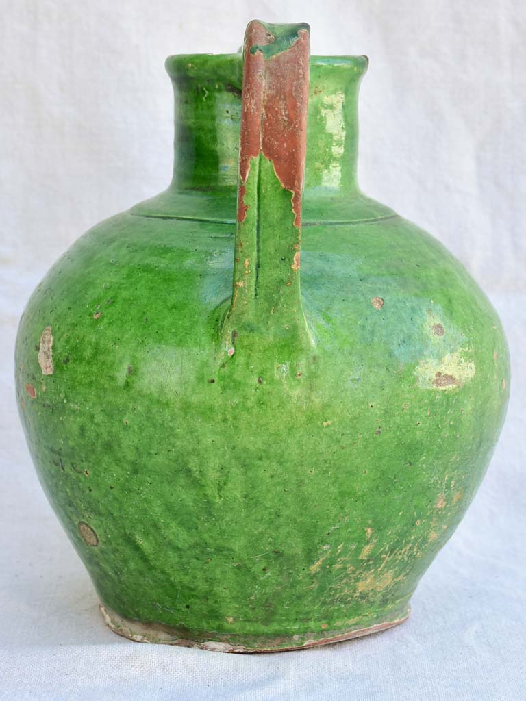 19th century French water pitcher with green glaze cruche orjol