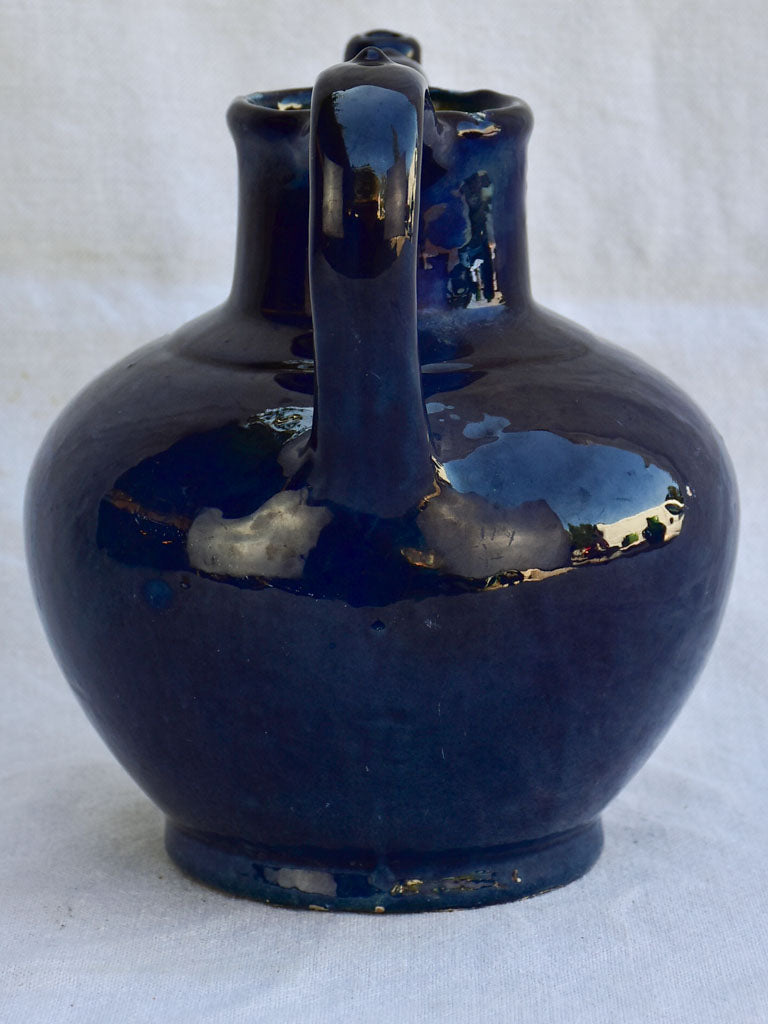 Very rare 19th century French water pitcher cruche orjol with blue glaze 9½"